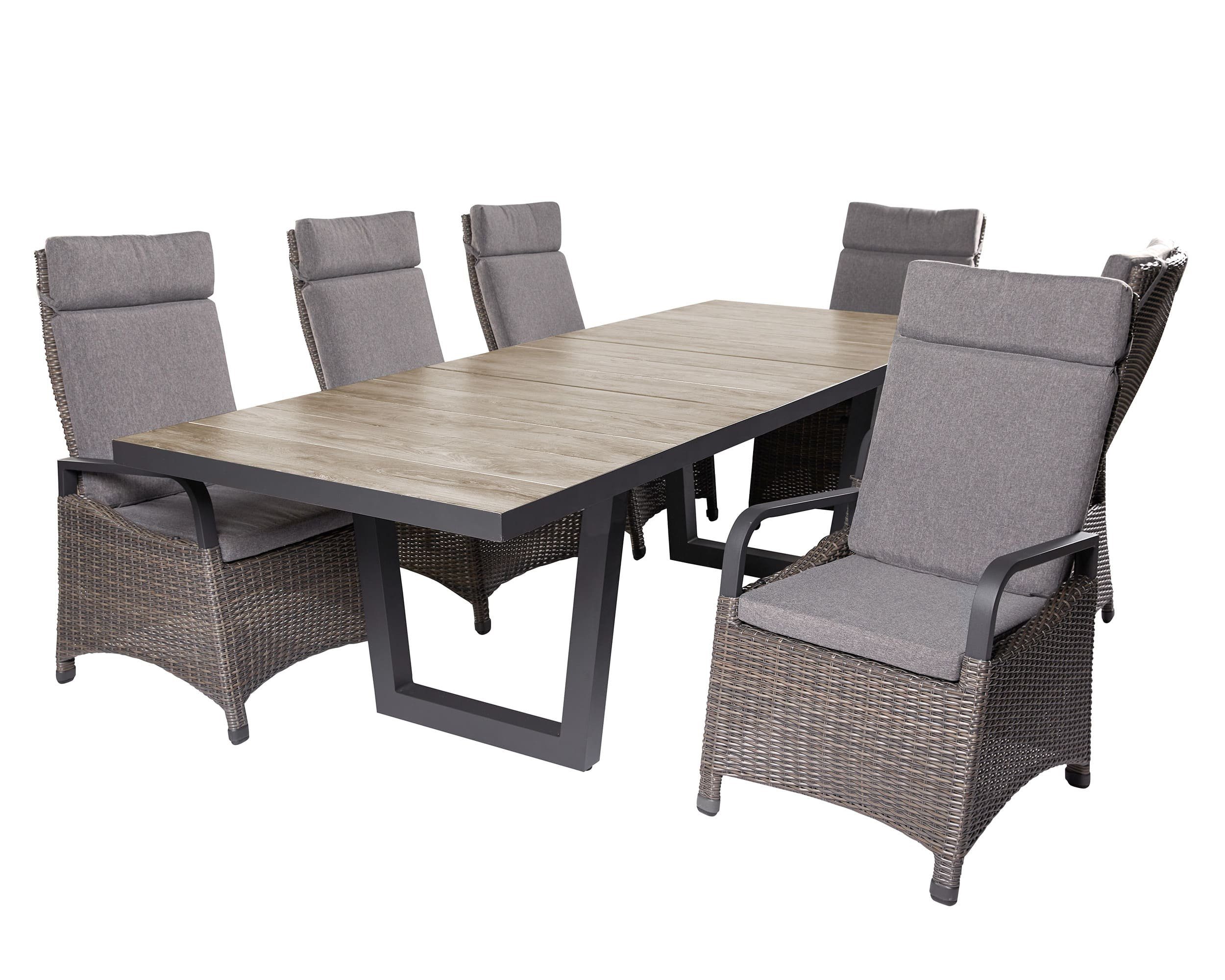 LC Garden Garten-Essgruppe Komido Gartenset V Sitzgruppe Gartenset omega braun, (Set, 7-tlg), mit bequemer Polsterung