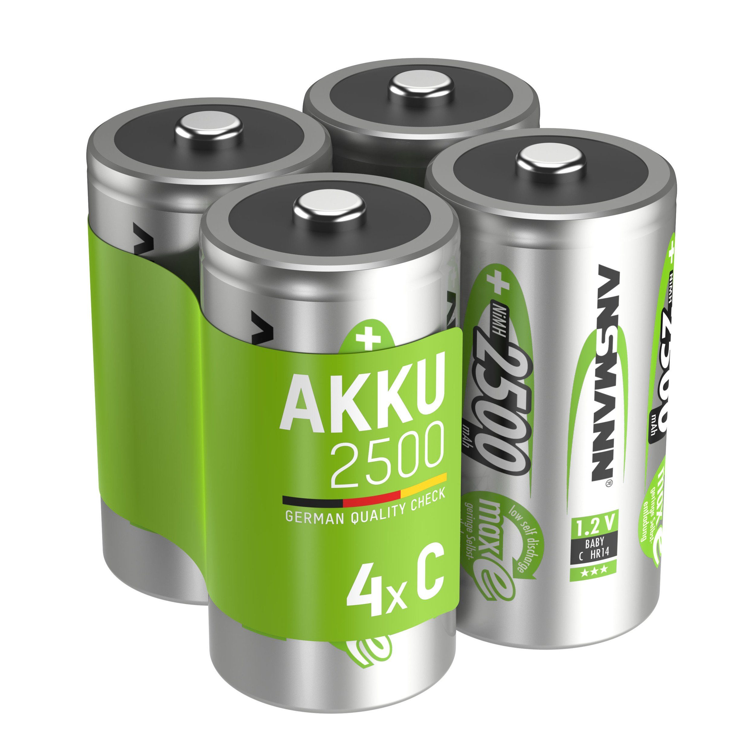 ANSMANN® Akku C 2500mAh Baby NiMH 1,2V – 1000x wiederaufladbar (4 Stück) Akku 2500 mAh (1.2 V)