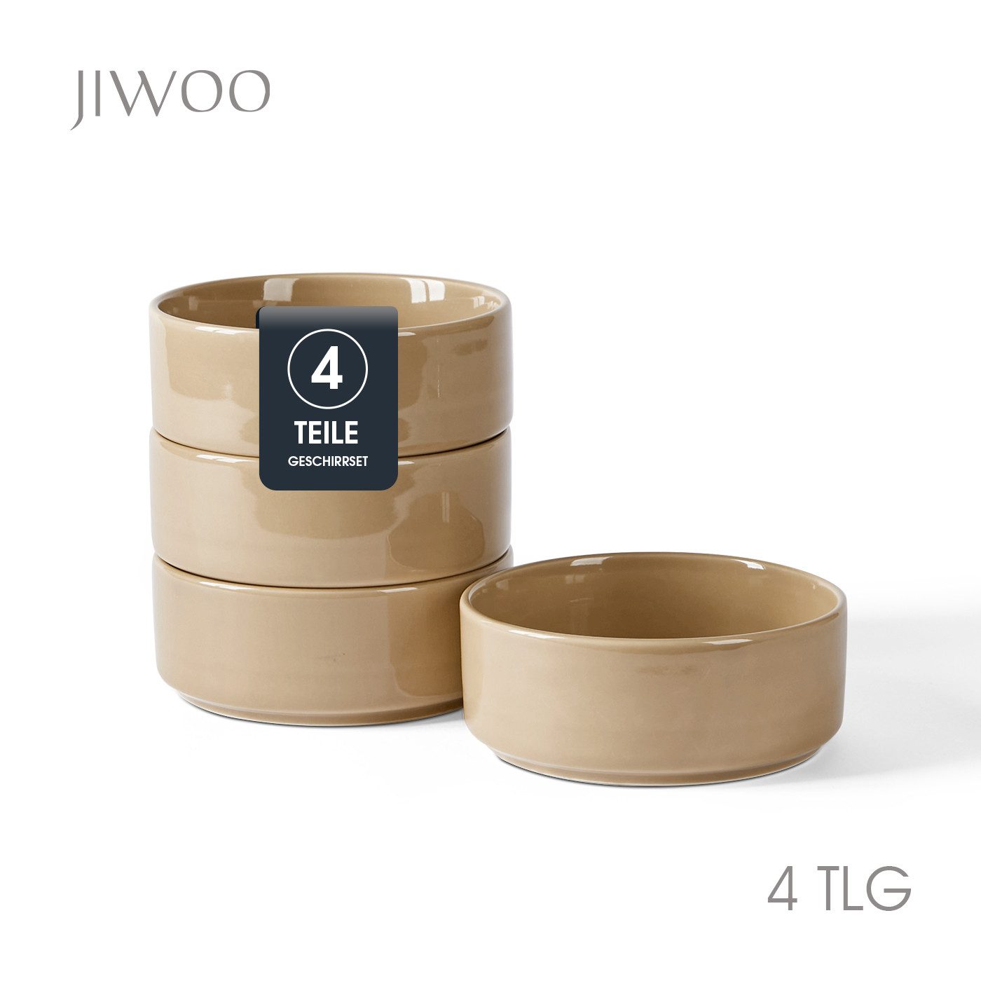 JIWOO Salatschüssel 4er Ø13.5cm, Müslischüssel Suppenschüssel Dessertschale Obstschale, Keramik, (Schüsselset, 4-tlg), Hochwertiges Schüsseln Braun Mikrowellen spülmaschinenfest Ø13,5cm
