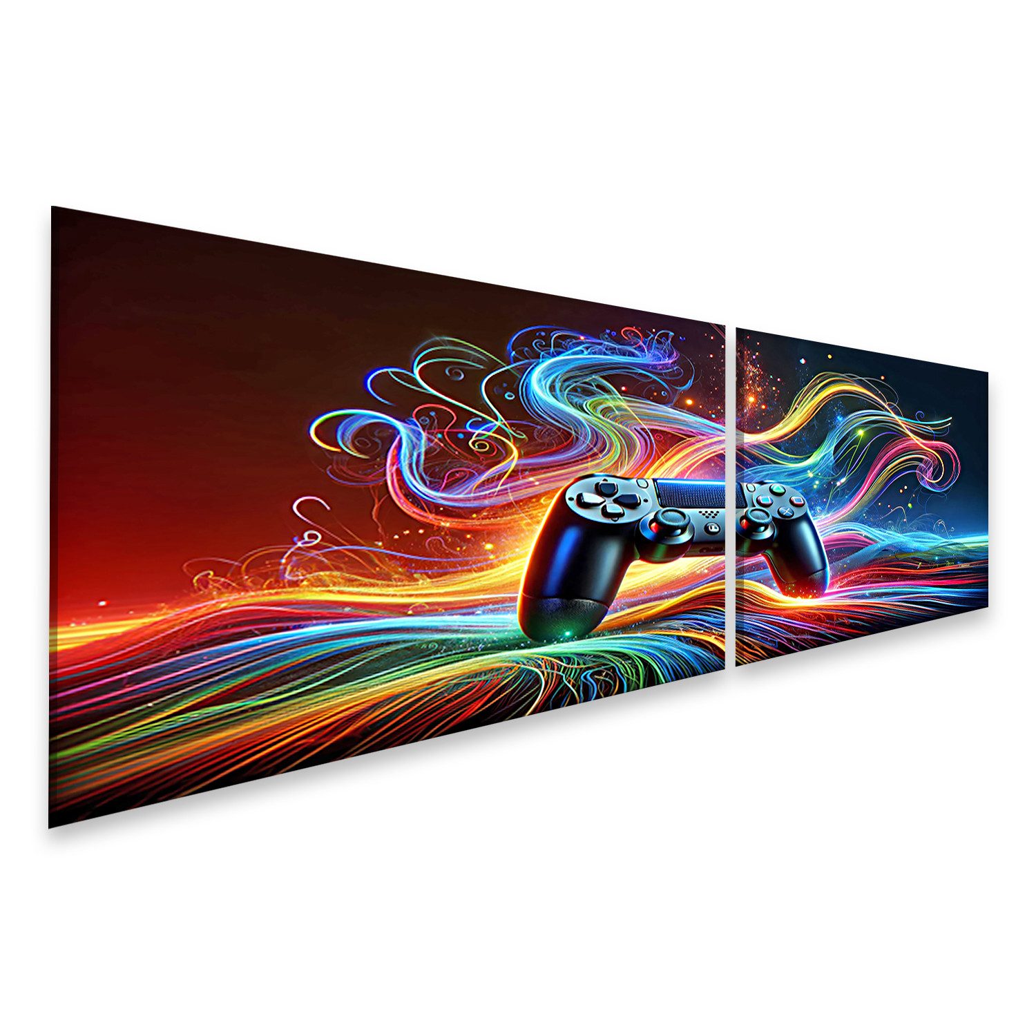 islandburner Leinwandbild Gaming-Controller detailliert in der Mitte umgeben von dynamischem Lic