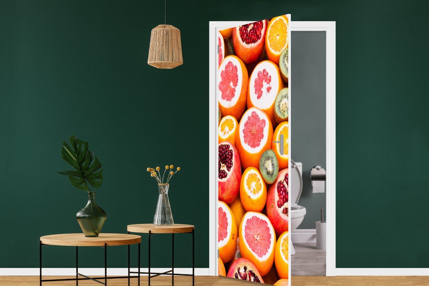 - Türaufkleber, Matt, St), Zitrusfrüchte Obst (1 MuchoWow Orange, Fototapete 75x205 bedruckt, Türtapete - Tür, für cm