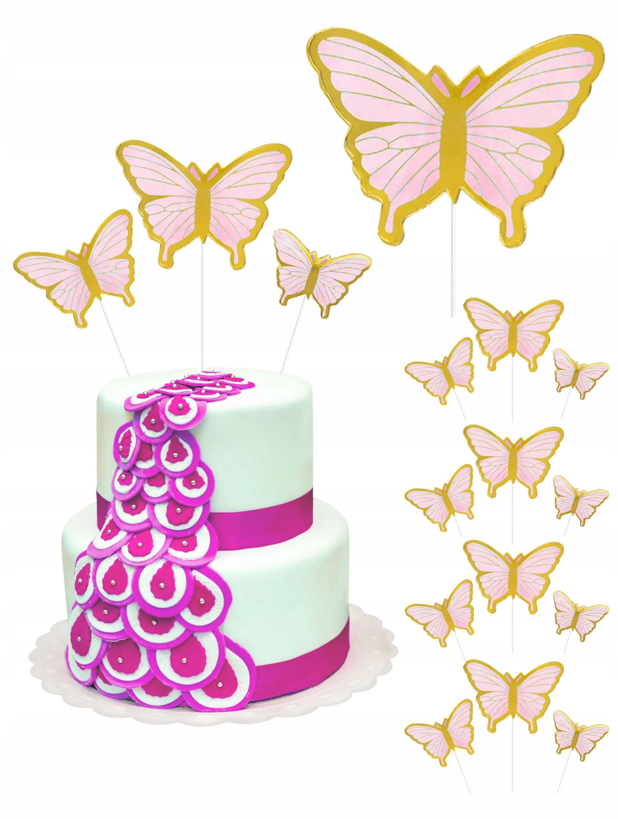 Topper Rosa-goldene Schmetterling Torten-Topper Set, 10 Stück, flexibel