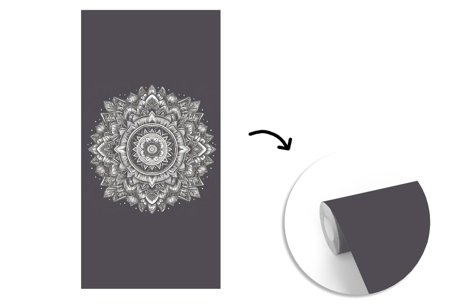 Vliestapete weiß - - Schlafzimmer und Wohnzimmer Schwarz (2 Fototapete - - MuchoWow Blumen Mandala Natur, Matt, bedruckt, Küche, Fototapete St), Böhmisch für