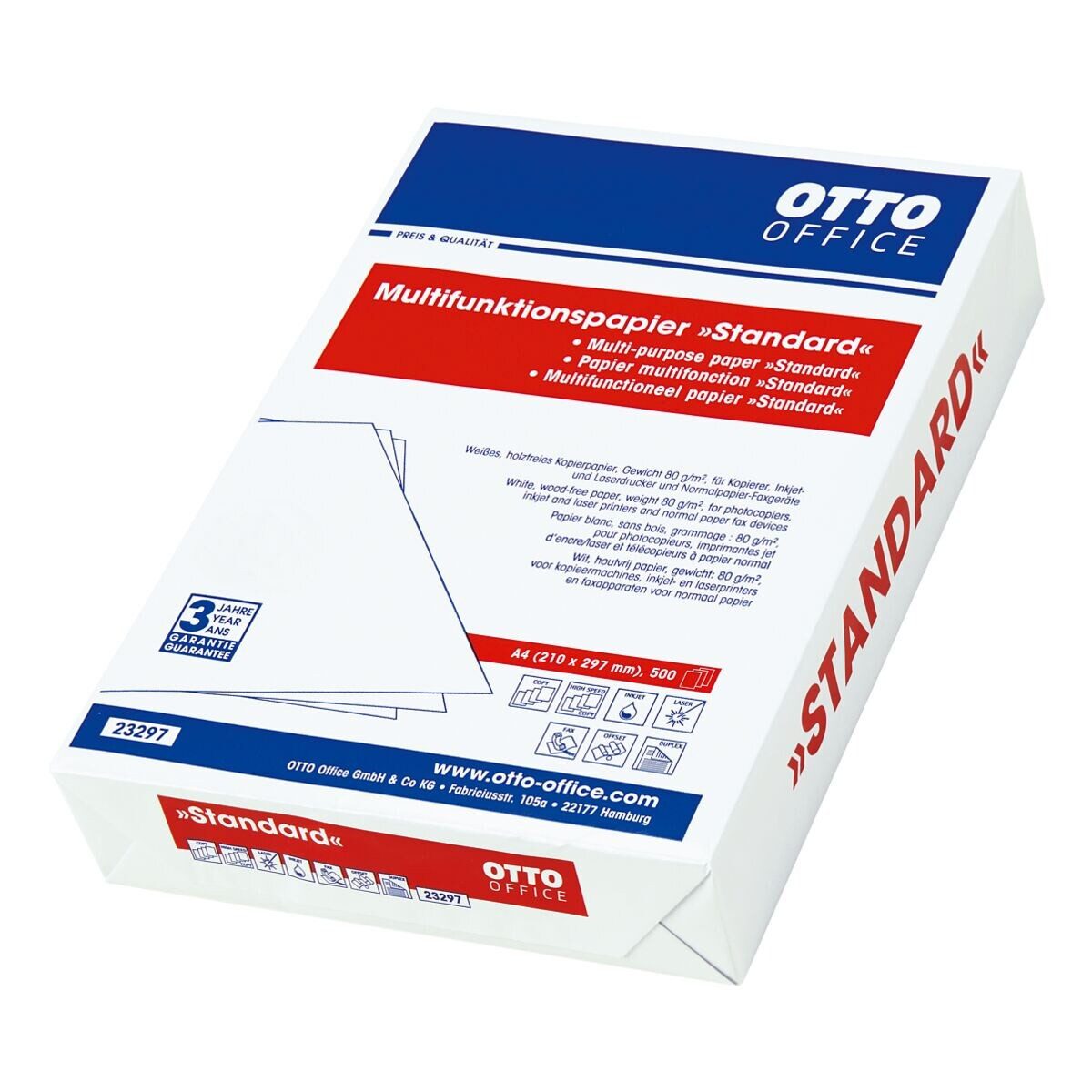 Otto Office Druckerpapier Standard, Format DIN A4, 80 g/m², 161 CIE, 500 Blatt