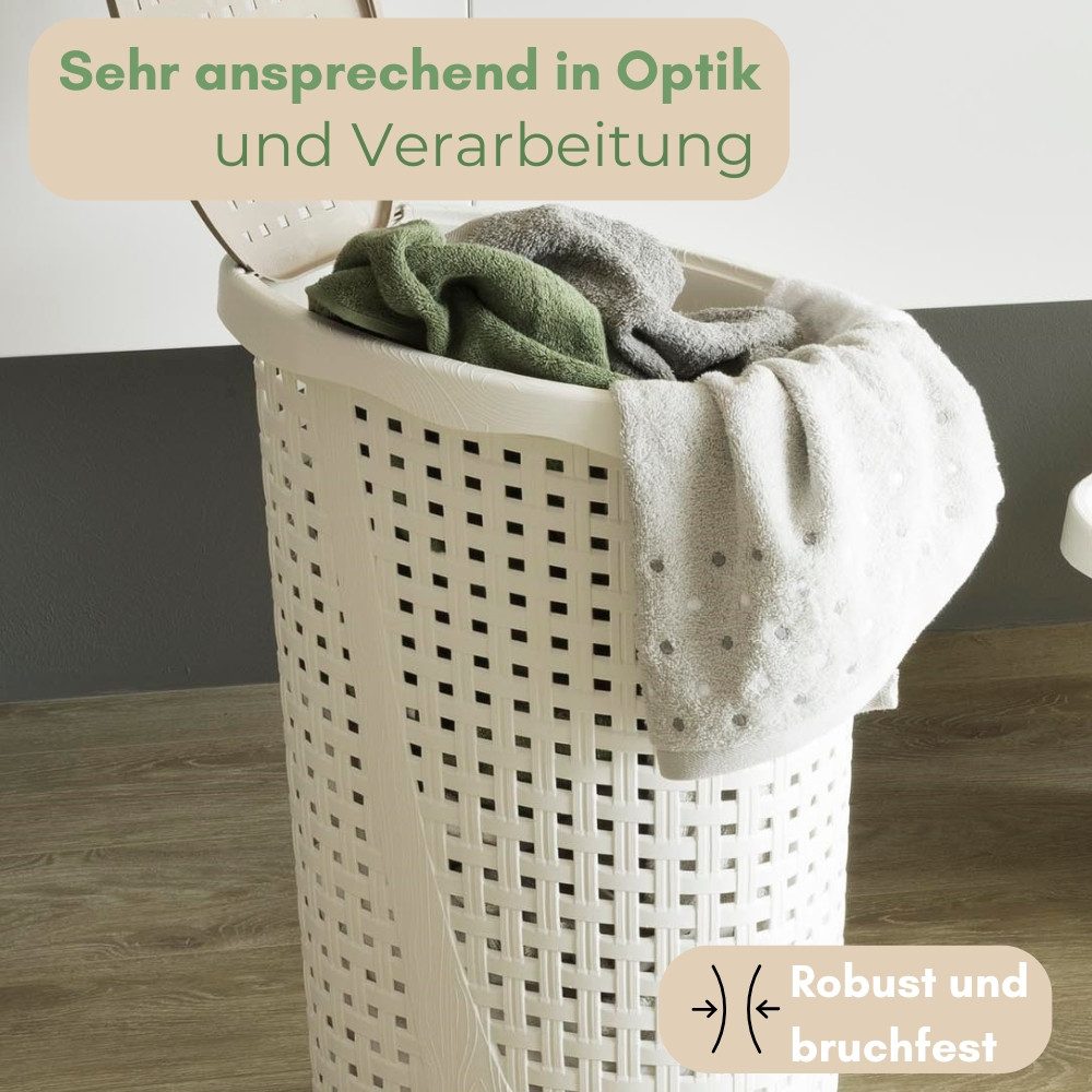 GarPet Wäschebox Wäschekorb mit Deckel Wäschesammler Rattan Wäschekorb Plastik 43 L – Bild 4 von 5