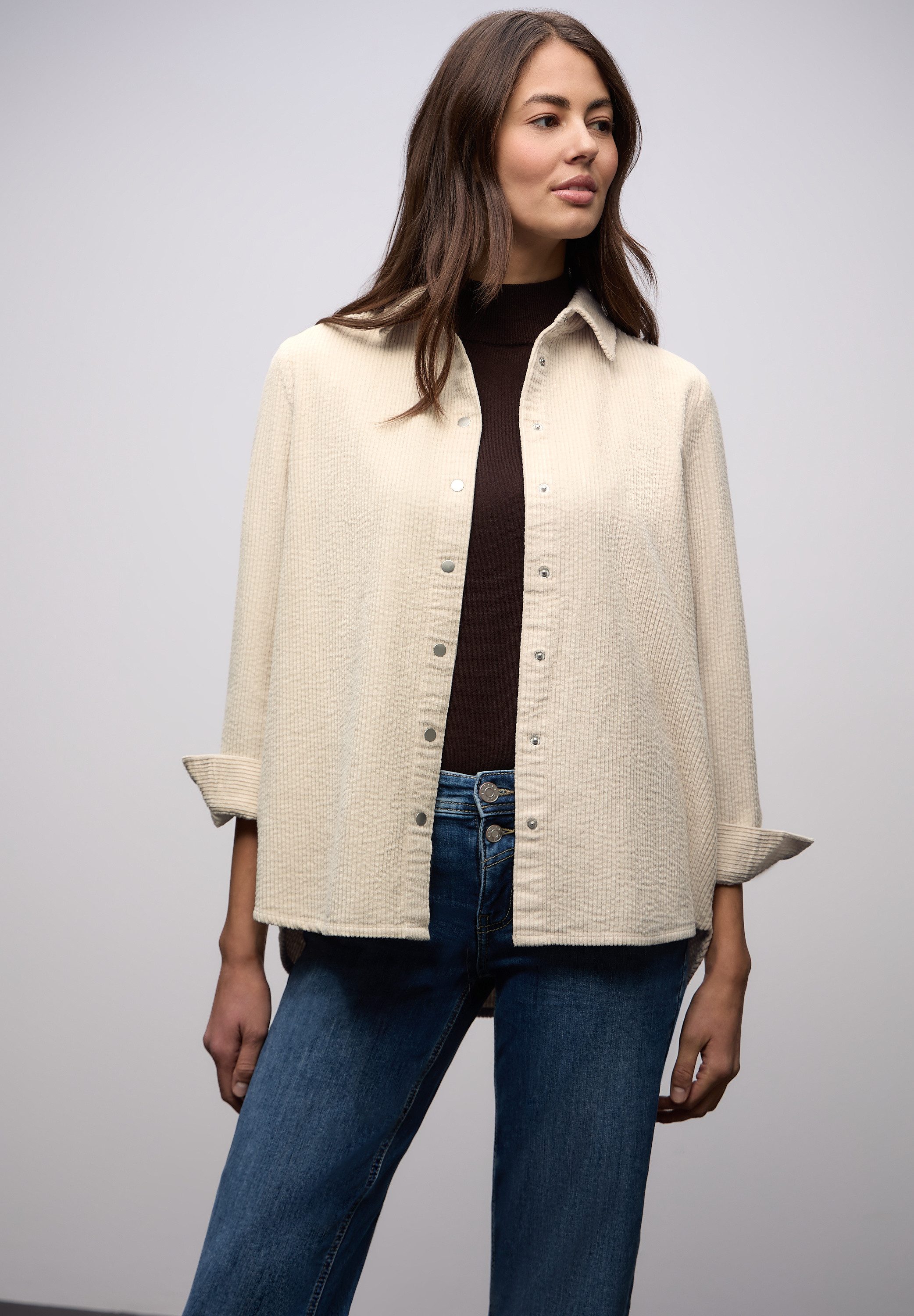 STREET ONE Langarmbluse Cord-Qualität mit Druckknöpfen