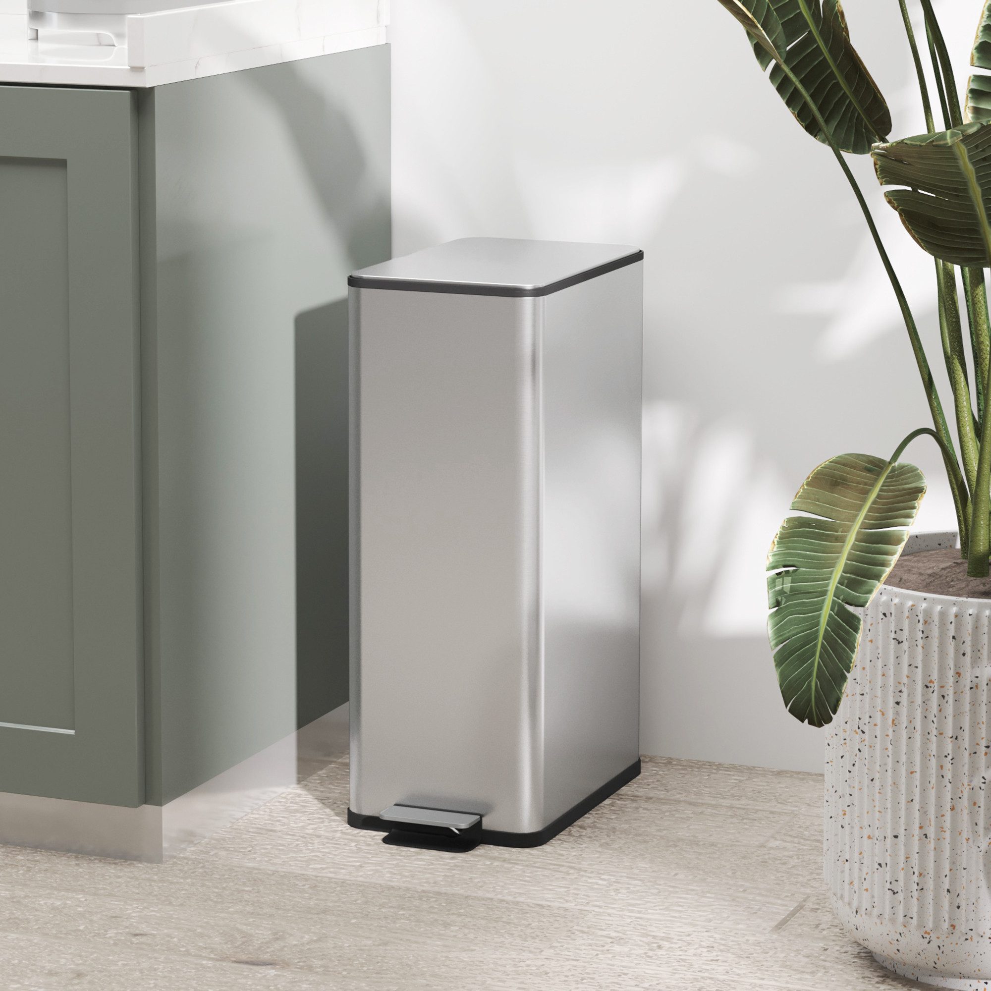 HOMCOM Mülleimer 20L mit Deckel Fußpedal, für Wohnzimmer, Büro, Soft-Close, fingerabdrucksicher, herausnehmbarer Inneneimer