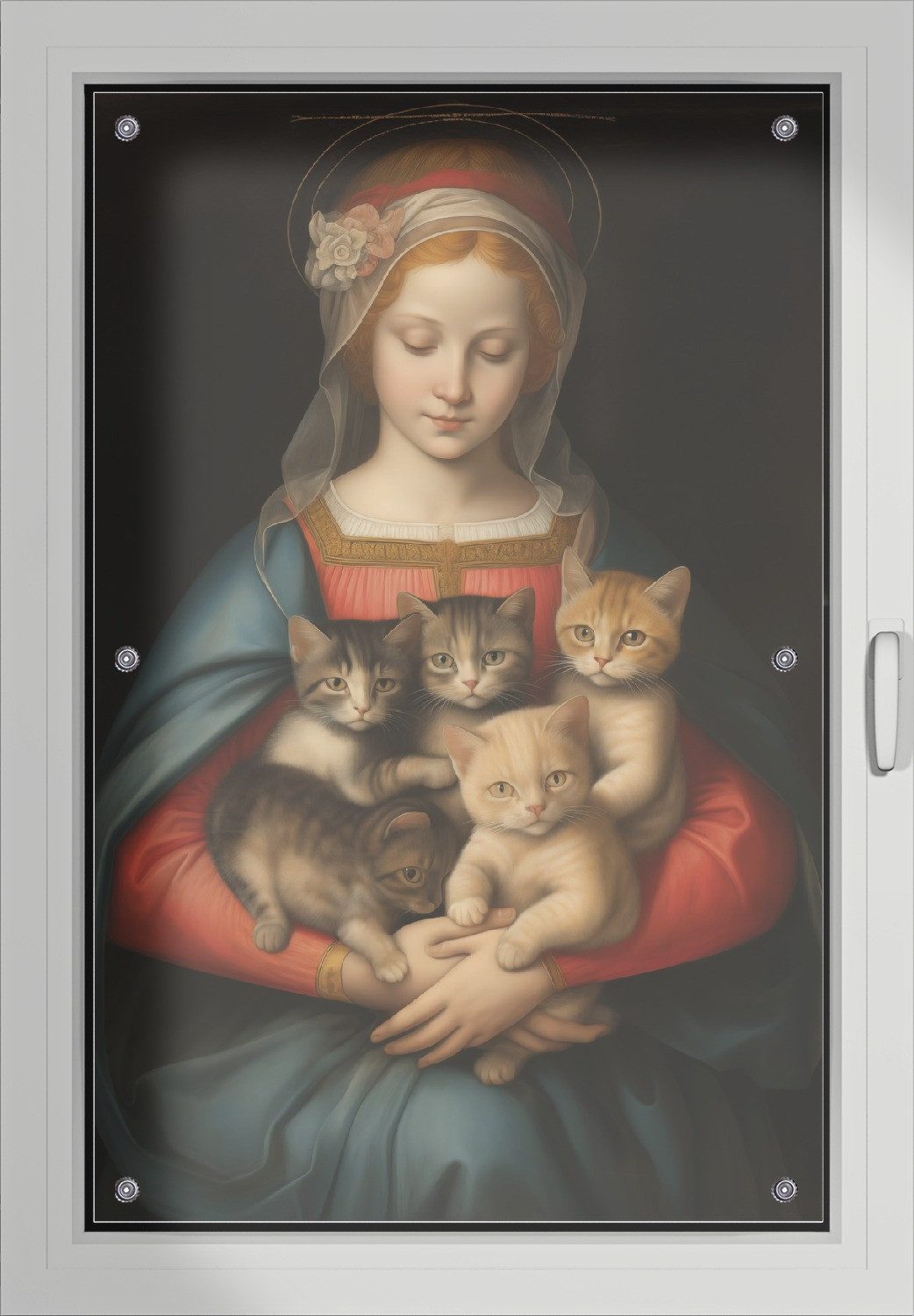 Wallario Sonnenschutz Madonna der Kätzchen, blickdicht, mit Saugnäpfen, wiederablösbar und wiederverwendbar