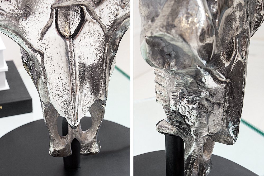 riess-ambiente Tischleuchte EL TORO 68cm schwarz / silber, ohne Leuchtmittel, Wohnzimmer · Stierkopf · Baumwoll-Schirm · Wild West