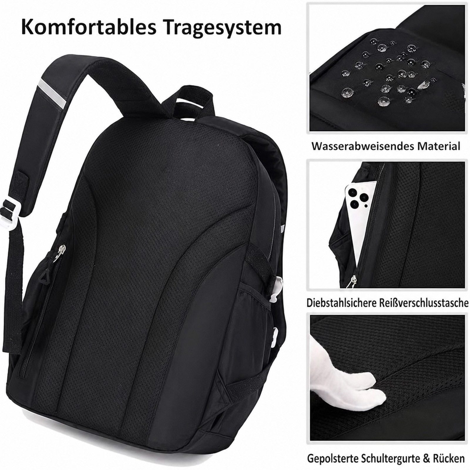 MOPUEA Schulrucksack Teenager-Schulranzen-Set, mit Stifteetui und Badge-Label (Wasserdicht Schulranzen,Unisex Geeignet für Mittelstufe-Universität, 2-tlg., für  – Bild 2 von 5