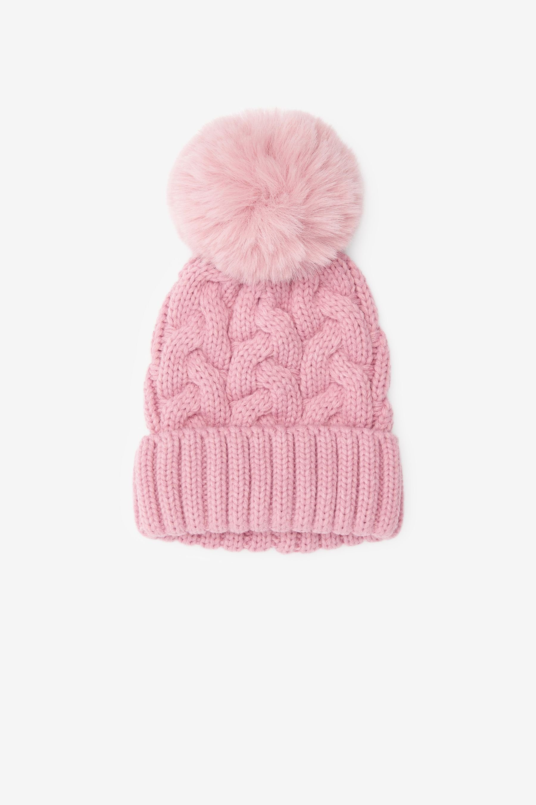 und mit (1-St) Bommelmütze Next Pale Zopfmuster Strickmütze Pink Bommel