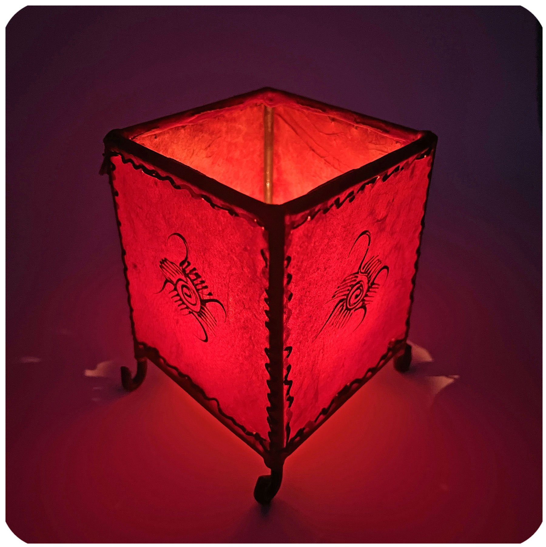 SIMANDRA Windlicht Kerzenhalter aus Leder Orient marokkanisch Sonne, Teelichthalter Deko Rot