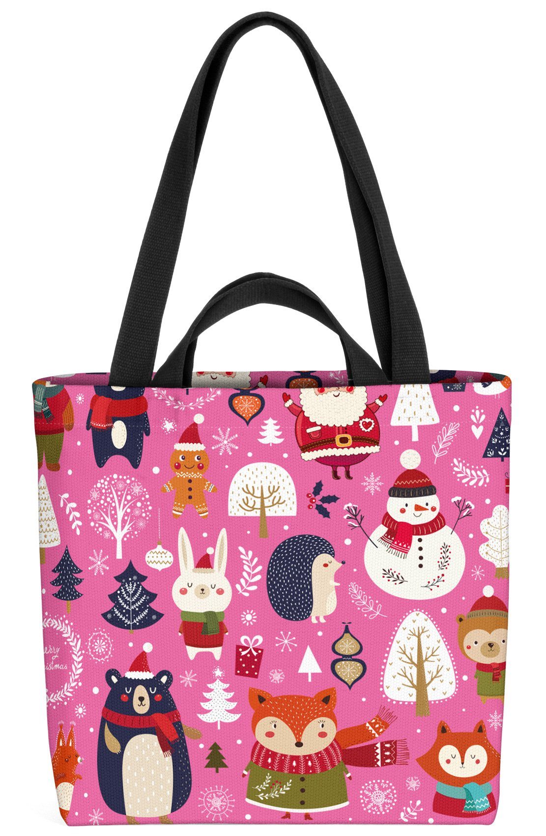 VOID Henkeltasche (1-tlg), Schneemann Bär rosa Winter Schnee-Mann Igel Backen Plätzchen Kinder Kind | Henkeltaschen