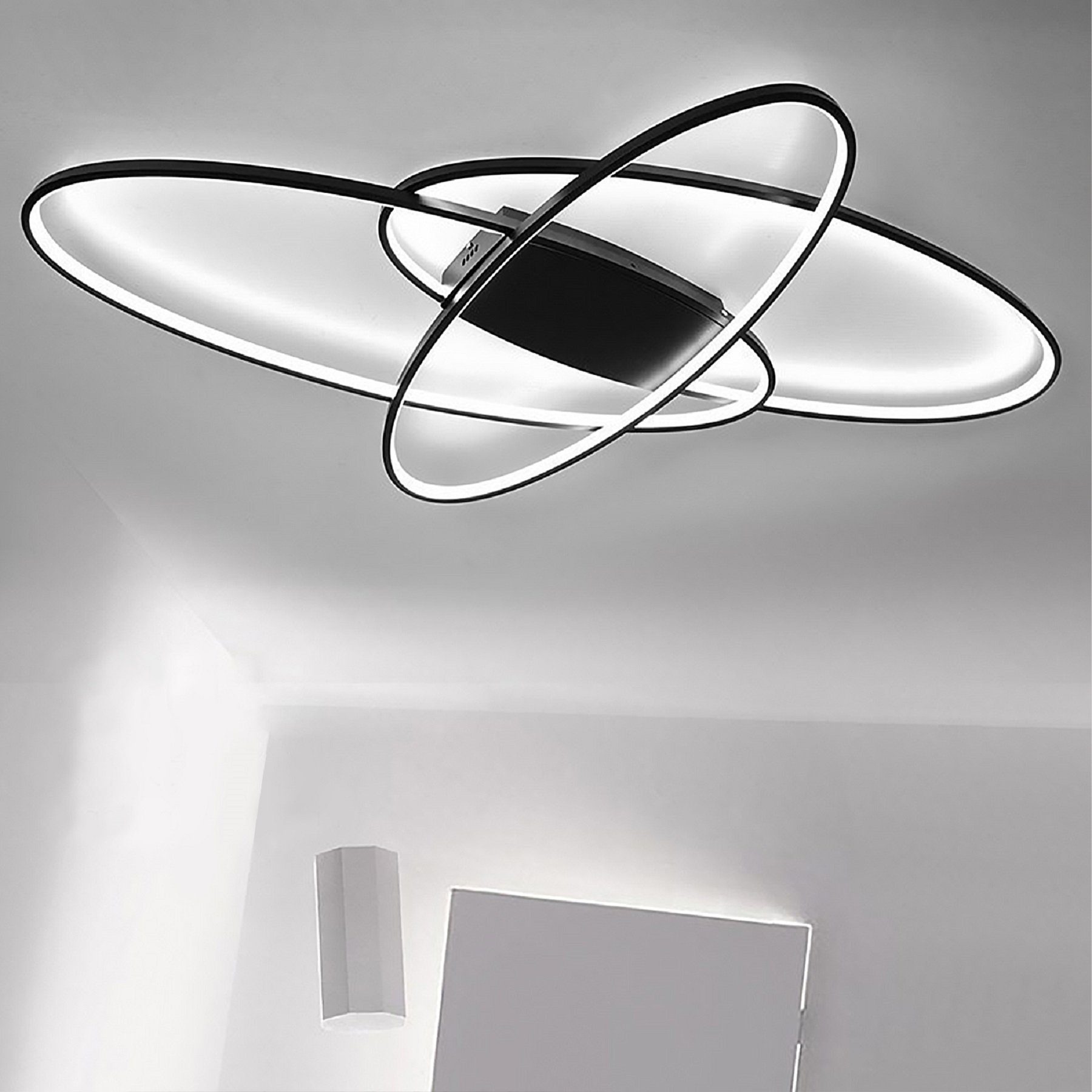 Deckenleuchte Deckenlampe, Schwarz Vicbuy Stufenlos LED Deckenleuchten, Dimmbare Fernbedienung, 85*62cm