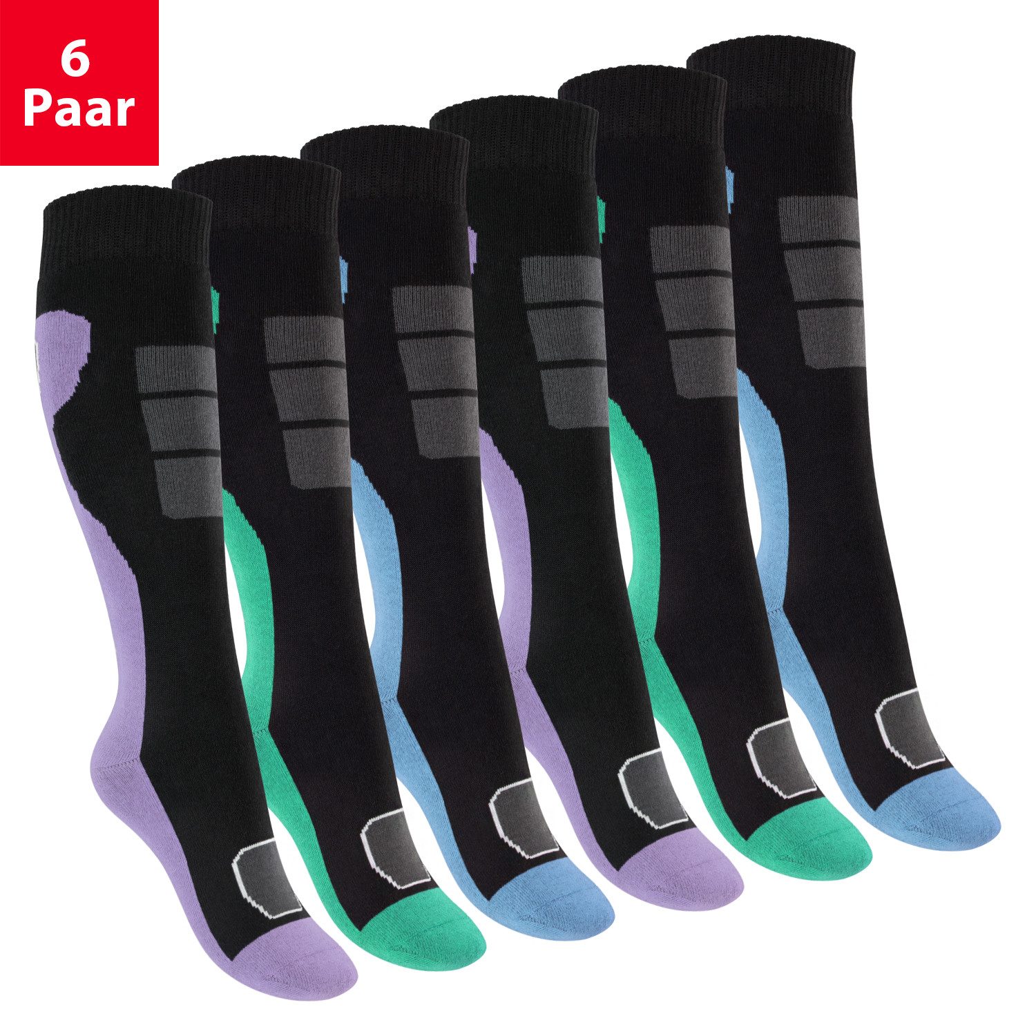 Footstar Thermosocken Bunte Kinder Outdoor Kniestrümpfe (6 Paar) Thermo Strümpfe
