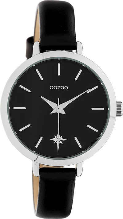 OOZOO Quarzuhr Oozoo Damen Armbanduhr Timepieces Analog, Damenuhr rund, mittel (ca. 38mm), Lederarmband schwarz, Fashion