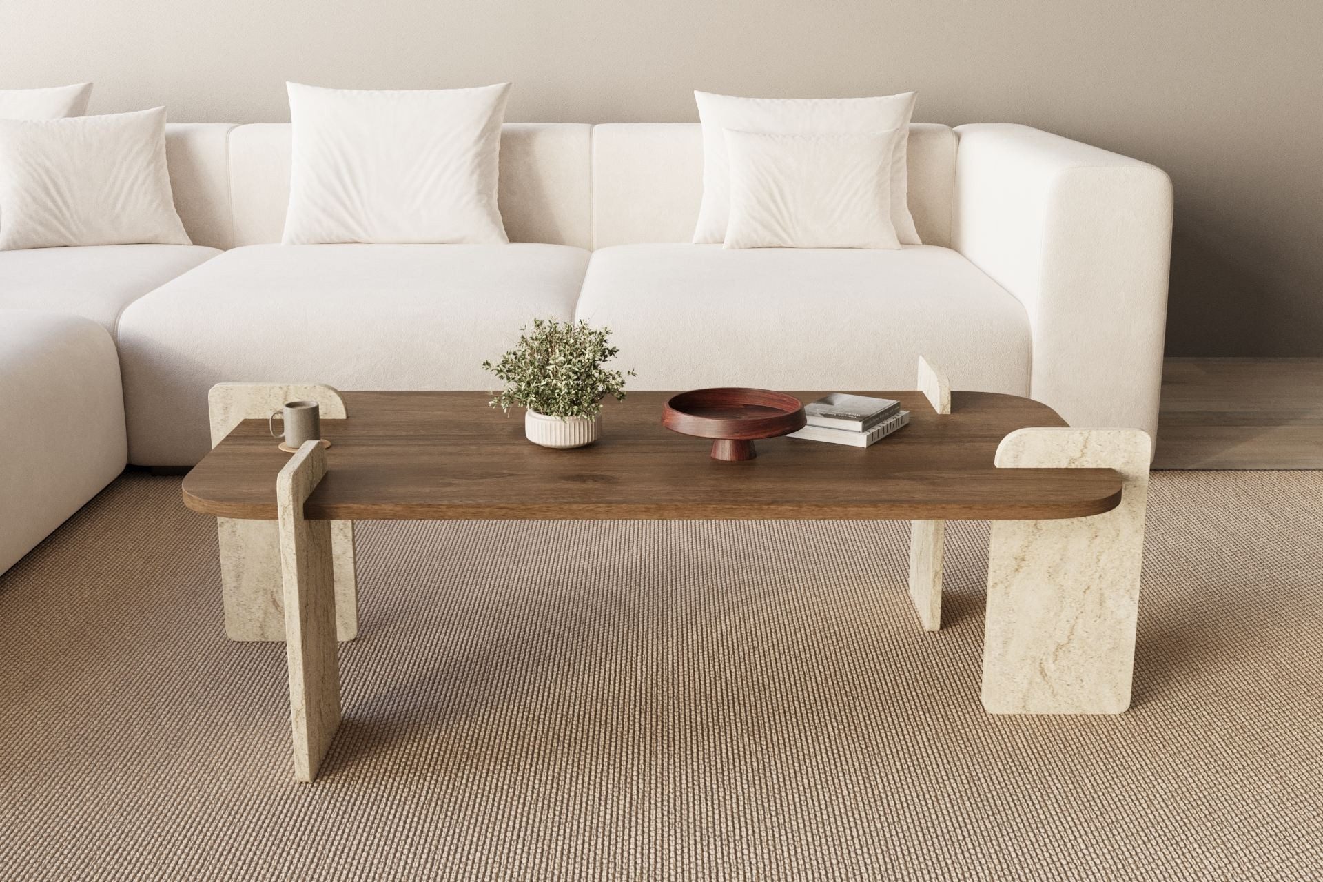 Skye Decor Couchtisch Siam Leapiri (Packung, 1 Tisch), Japandi Deko,Briete 120, Rechteckige Bauform, Travertin Walnuss