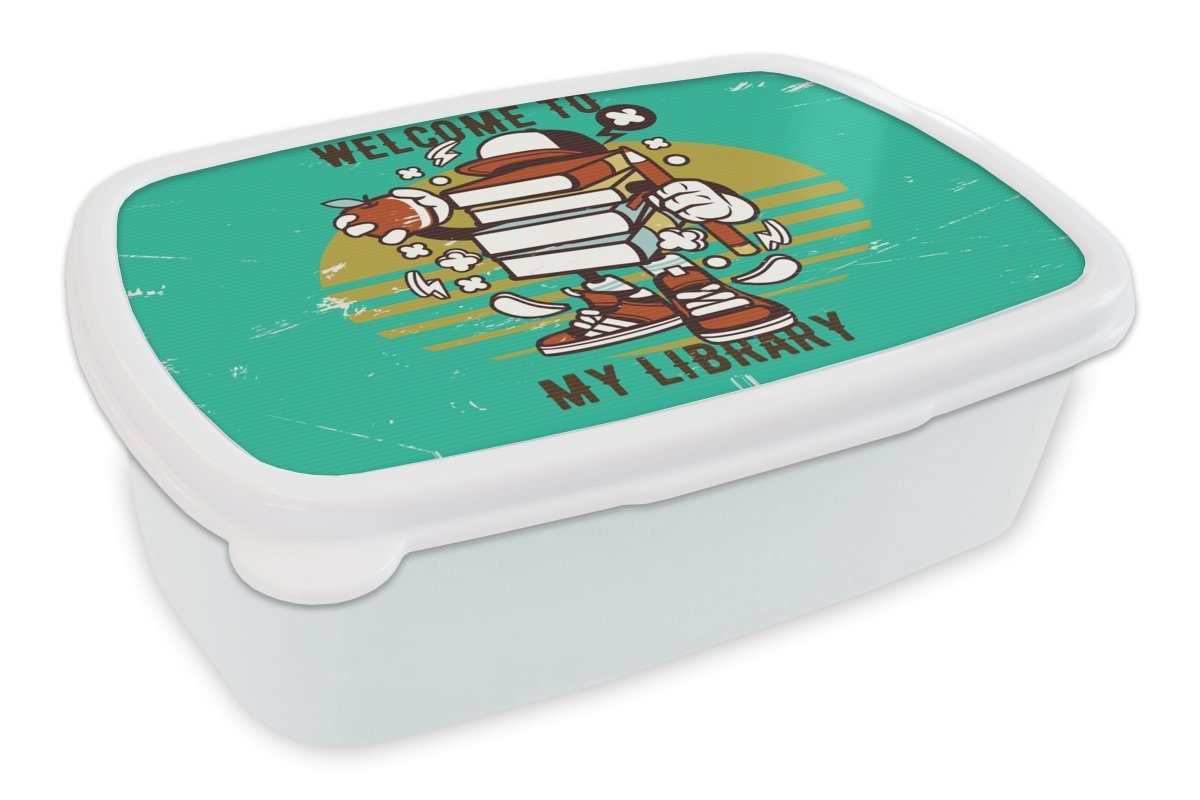 MuchoWow Lunchbox Jahrgang - Buch - Apfel, Kunststoff, (2-tlg), Brotbox für Kinder und Erwachsene, Brotdose, für Jungs und Mädchen weiß