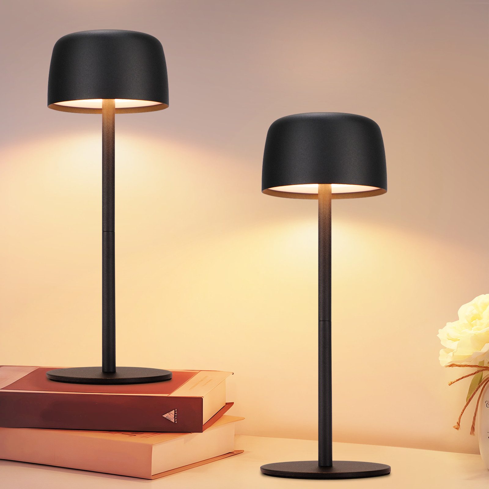 ZMH Tischleuchte LED Kabellos stufenlos Nachttischlampe mit Akku, LED fest günstig online kaufen