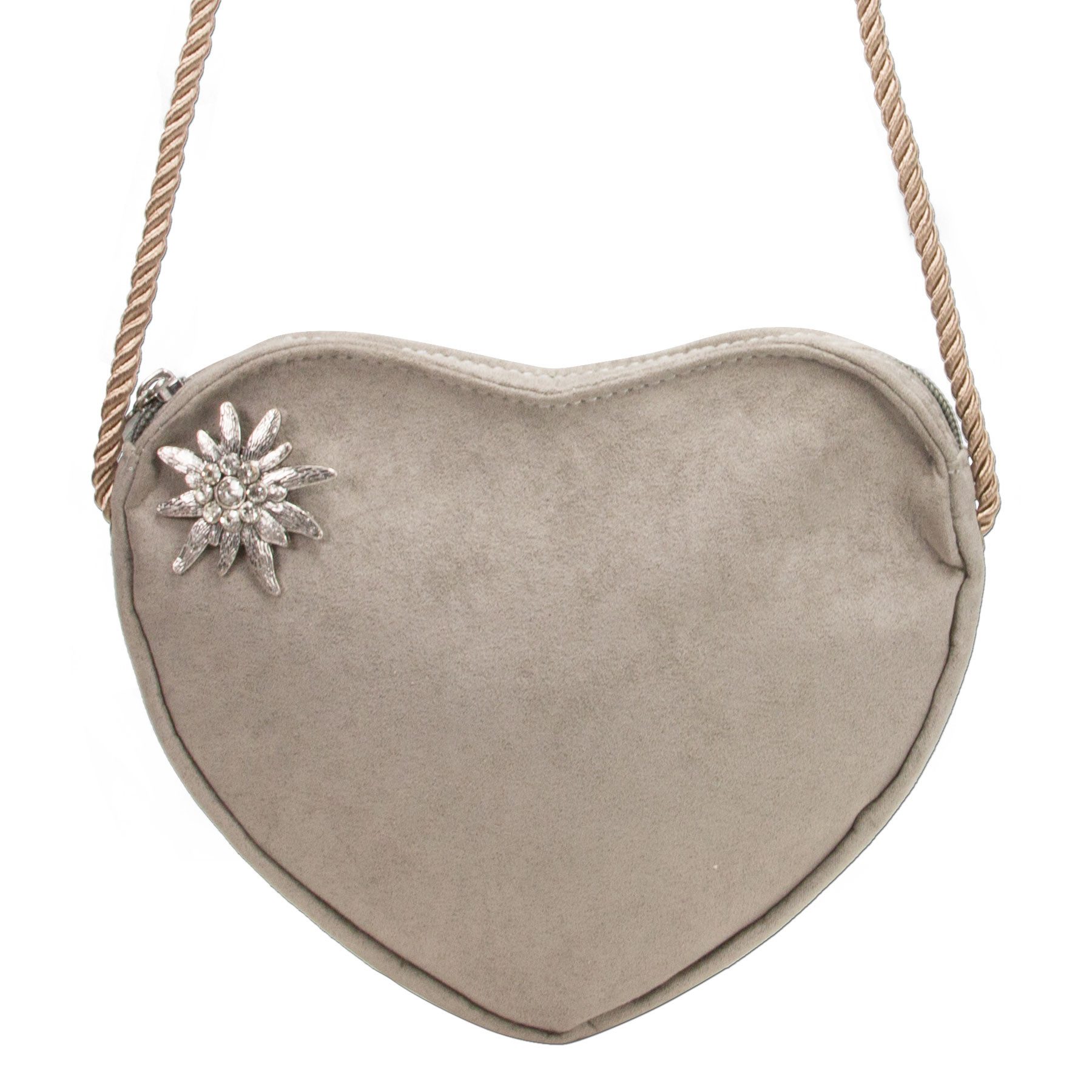 Alpenflüstern Schultertasche Herztasche Strass-Edelweiß (taupe-grau), - Damen Trachtentasche in Herzform, Schultertasche fürs Dirndl, Herz H – Bild 3 von 3