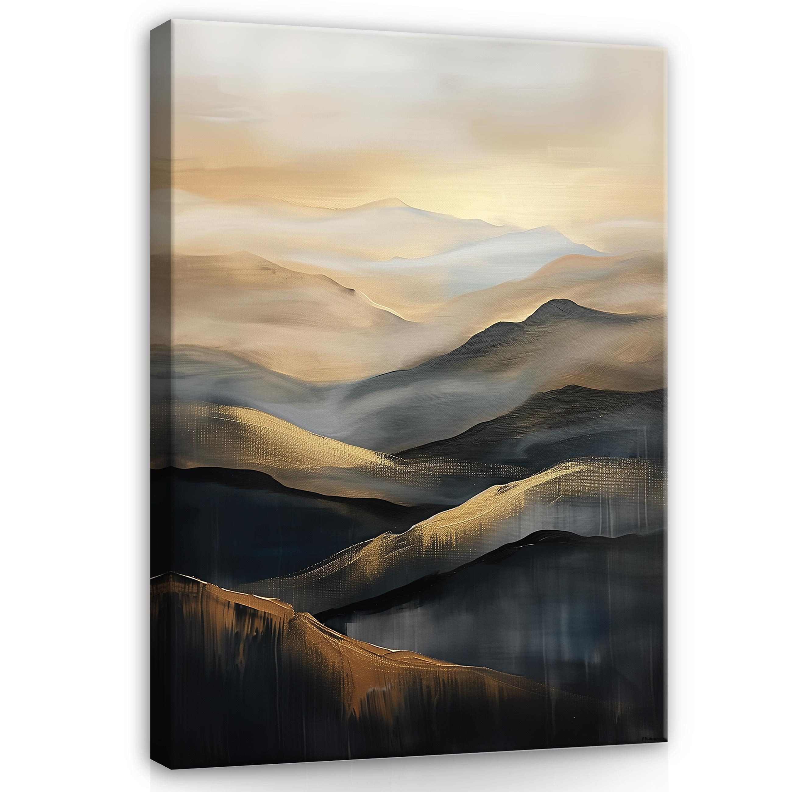 Wallarena Leinwandbild Berge Landschaft Wiese Gemalt Gold Schwarz Wandbilde günstig online kaufen