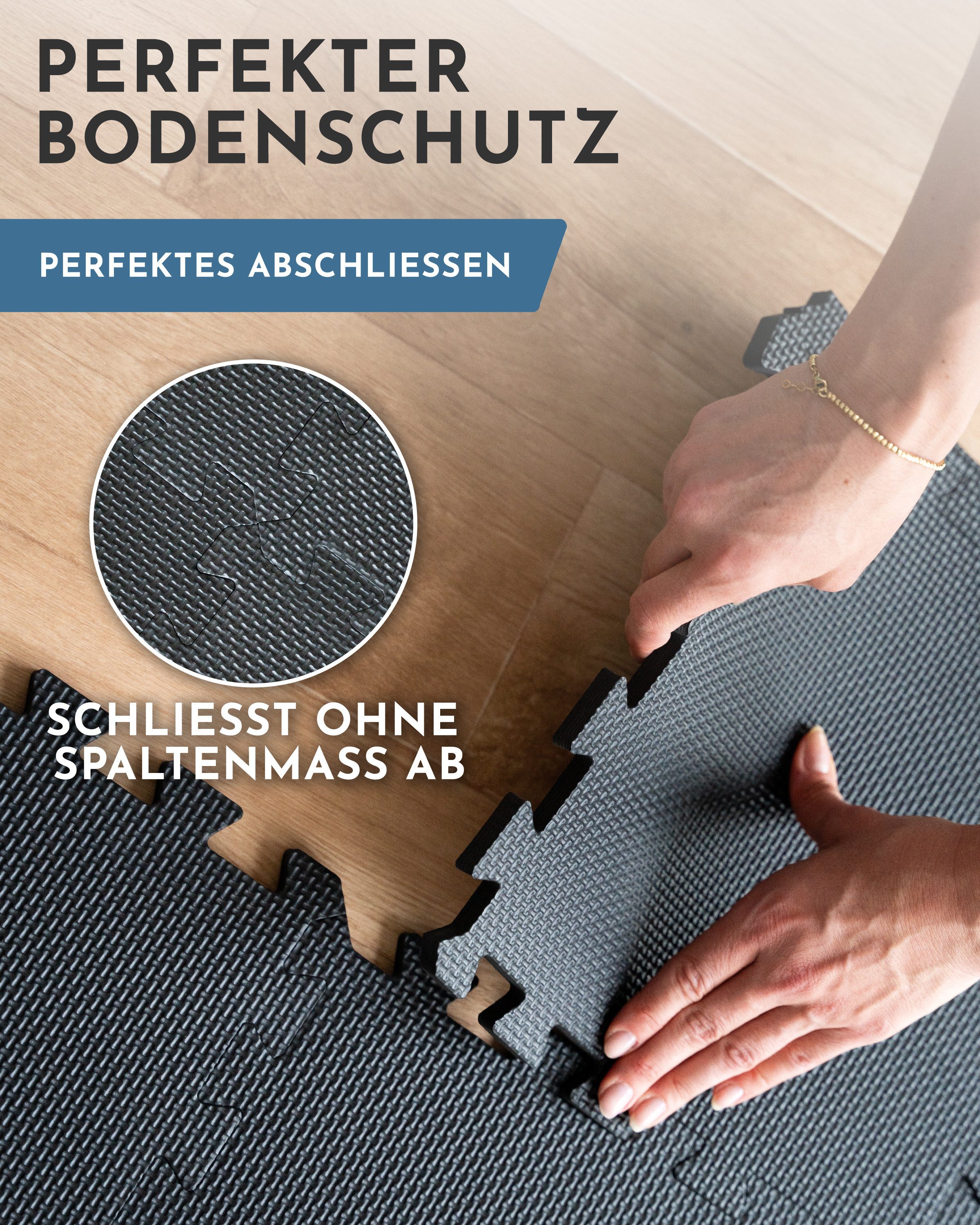 NEOLYMP Bodenmatte Robuste Bodenschutzmatte - Fitness - Schutzmatte Boden - Fitnessmatte (18 Puzzlestücke inkl. Randteile, 18 Schutzmatten Boden inklusive Rands – Bild 4 von 5