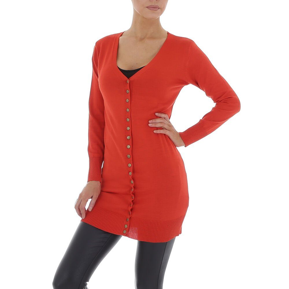 Damen in Longpullover Orange Ital-Design Stretch Strickjacke Freizeit