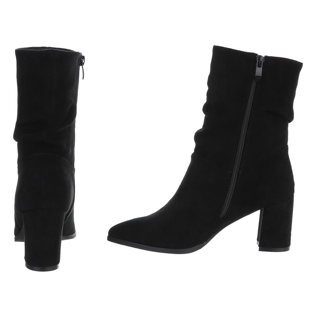 Ital-Design Eleganter Blockstiefel mit gerafftem Design für Damen Stiefelette (90649058) Blockabsatz Stiefeletten in Schwarz