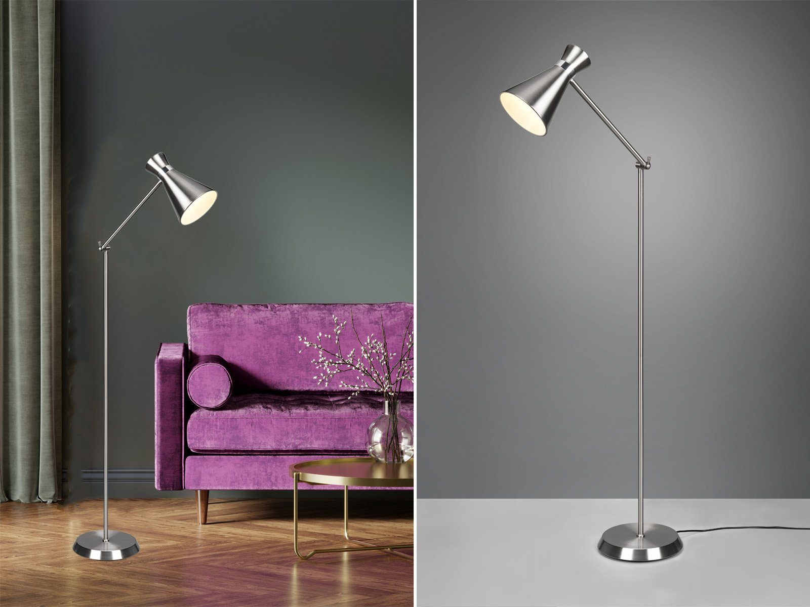 meineWunschleuchte LED Stehlampe, Dimmfunktion, LED wechselbar, Warmweiß,  Bauhaus-Stil Metall-Leuchte Industrial Style minimalistische Vintage  Designer-Lampe