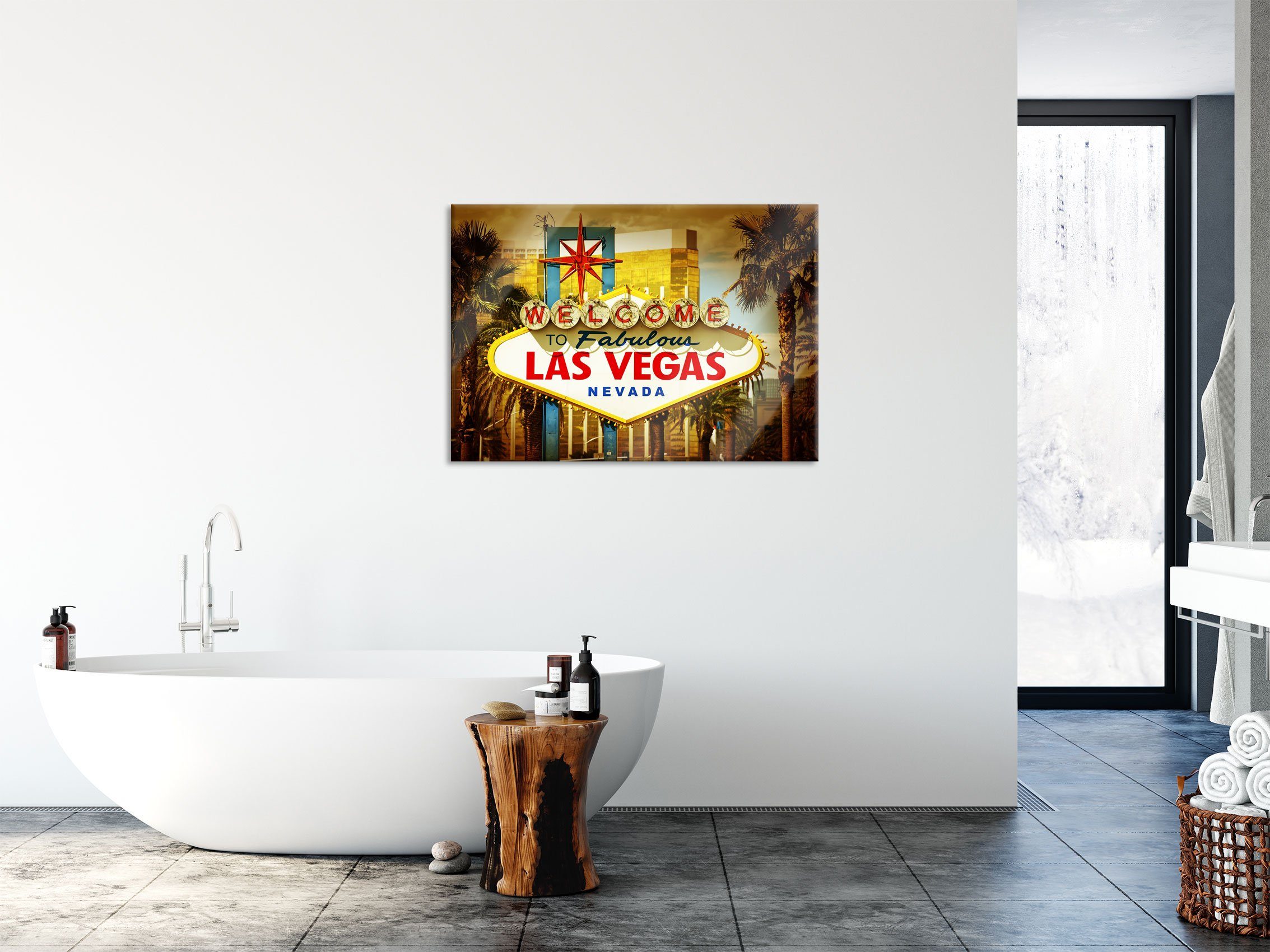 St), inkl. Vegas Ortseingangsschild (1 Las Ortseingangsschild, und Glasbild Echtglas, Vegas Glasbild aus Abstandshalter Las Pixxprint Aufhängungen