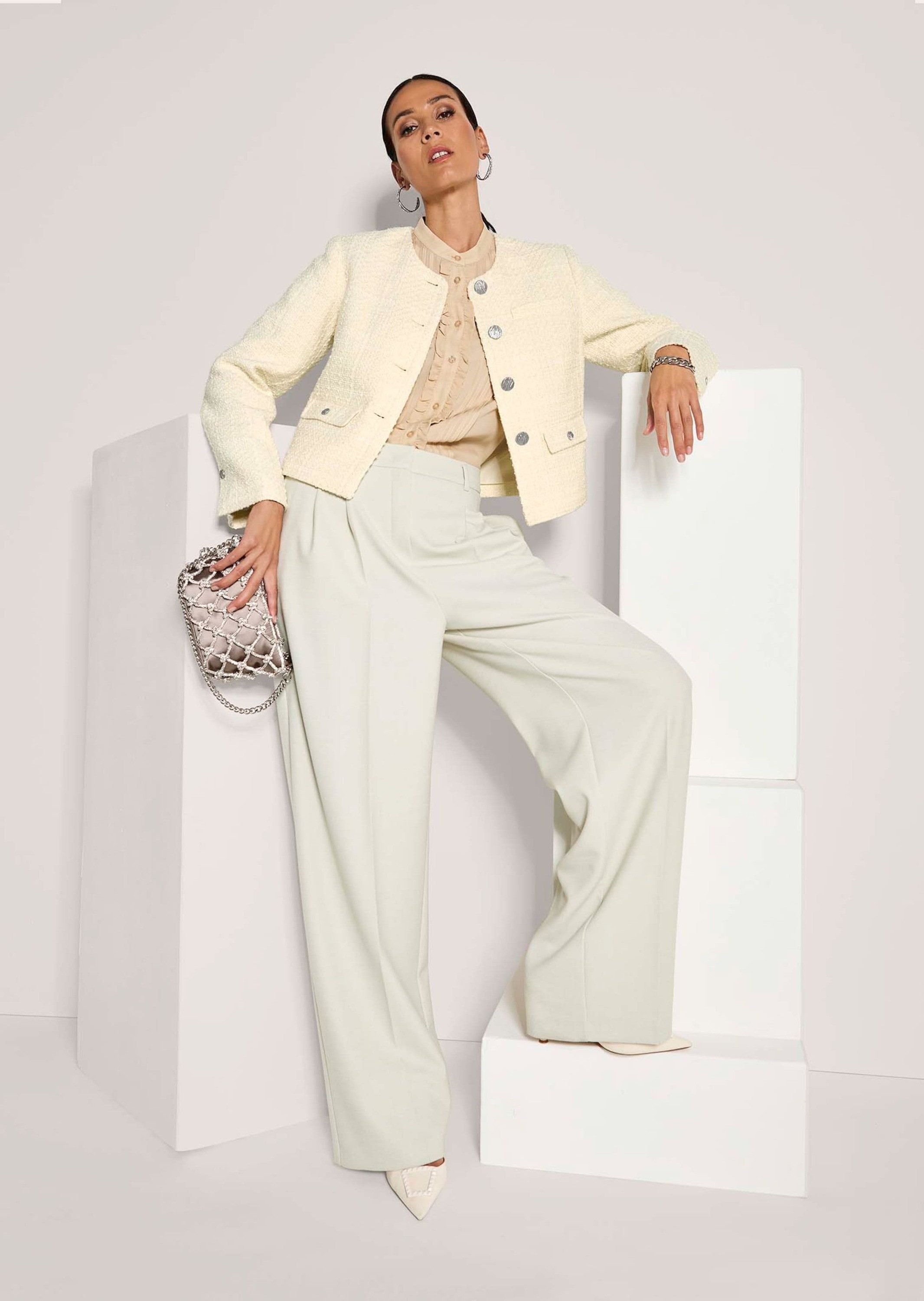 MADELEINE Kurzblazer Eleganter Tweed-Kurzblazer mit Metallknöpfen Businessjacke mit Rundhals, edle Metallknöpfe, im Tweed-Design