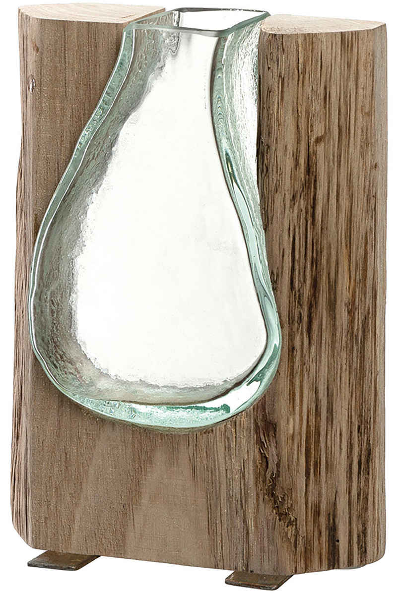 LEONARDO Dekovase Tischvase CASOLARE (1 St), aus Glas und Holz, handgefertigt