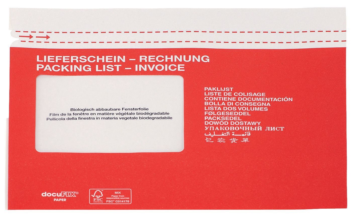 Docufix Dokumententasche Begleitpapiertaschen mit Aufdruck Lieferschein-Rechnung - Papier C5 we