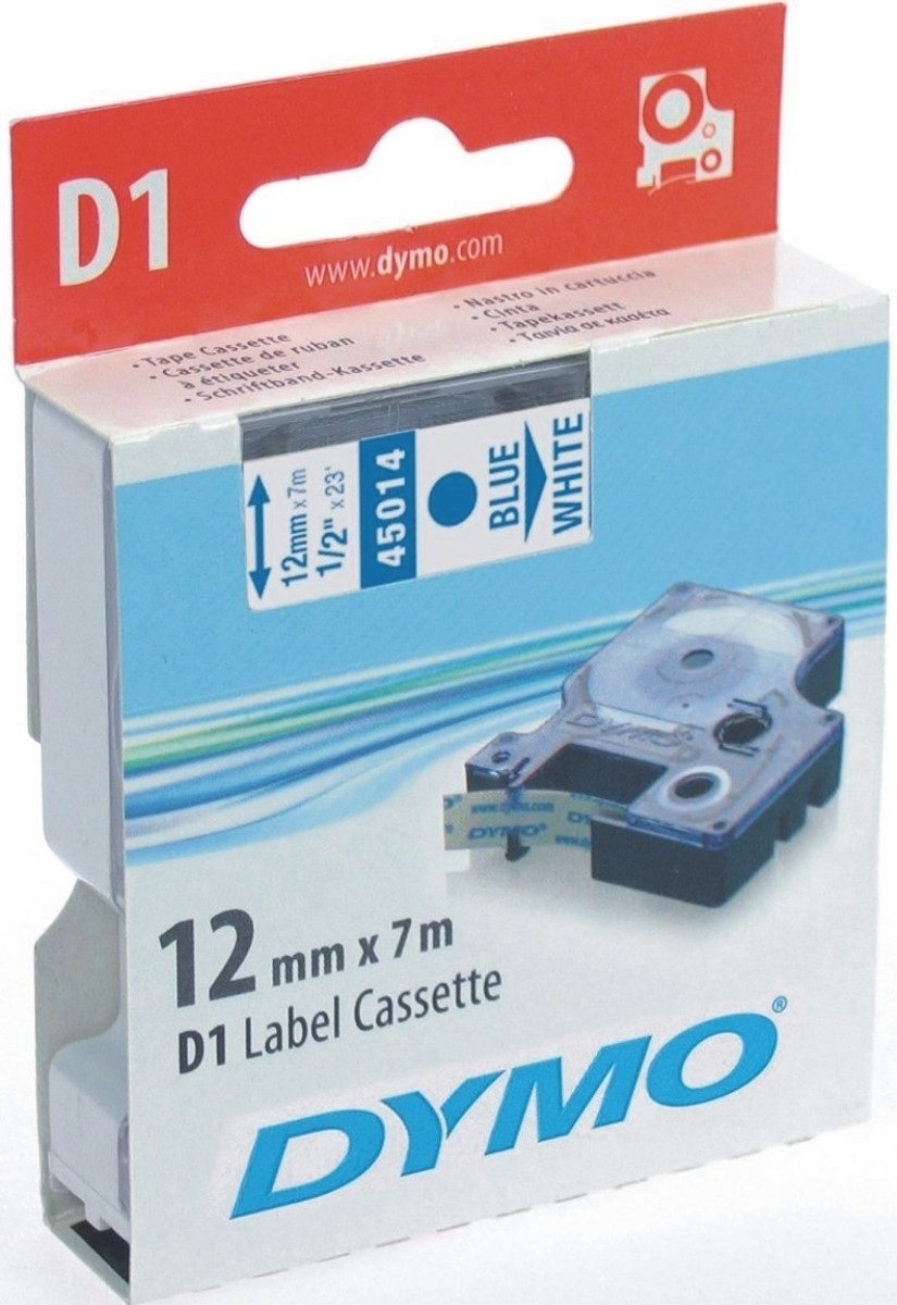 Beschriftungsband Etikettenband Dymo D1 12mm/7m blau/weiß (5 Stück)