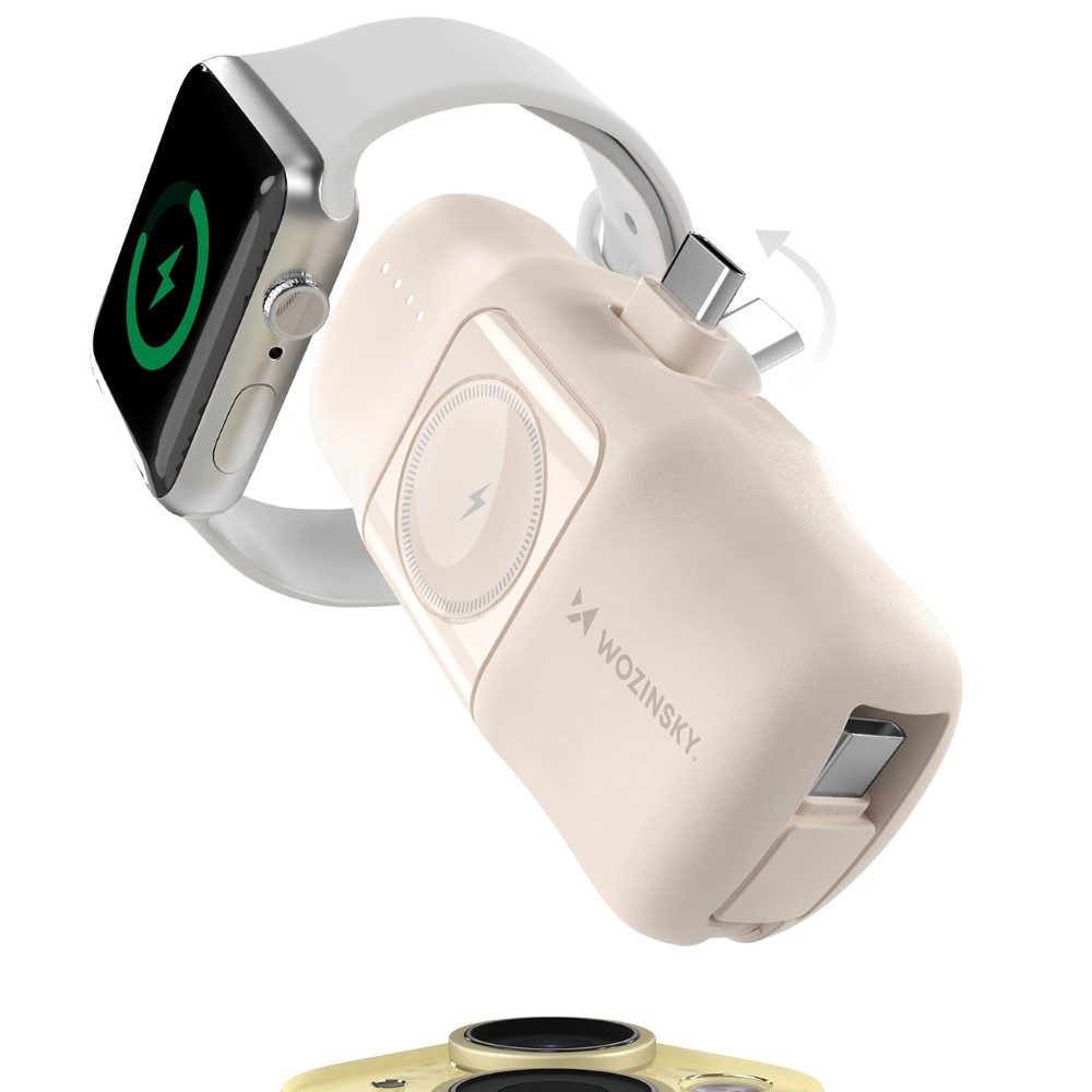 Wozinsky mit integriertem USB-C-Kabel und Apple Watch Ladegerät 5000 mAh 15 W Powerbank