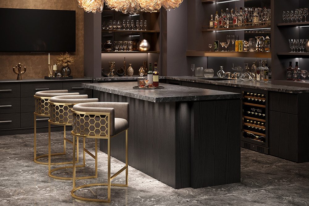 riess-ambiente Barhocker ELEGANCE cappuccino/gold - Samt, Edelstahl, mit Armlehne und Fußablage (Einzelartikel, 1 St), gepolsterter Barstuhl - ideal für Kücheninseln, Bartische und Tresen