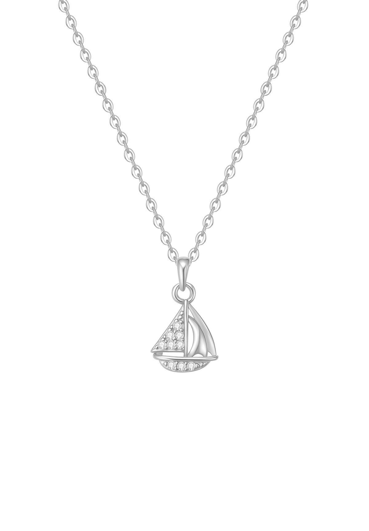Hey Happiness Silberkette Damen mit Segelboot Anhänger, Elegante Halskette mit Zirkonia, aus 925er Silber