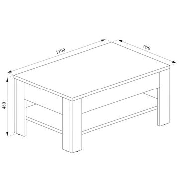 Vicco Couchtisch Wohnzimmertisch Schublade Beistelltisch 100 x 60 cm Beton