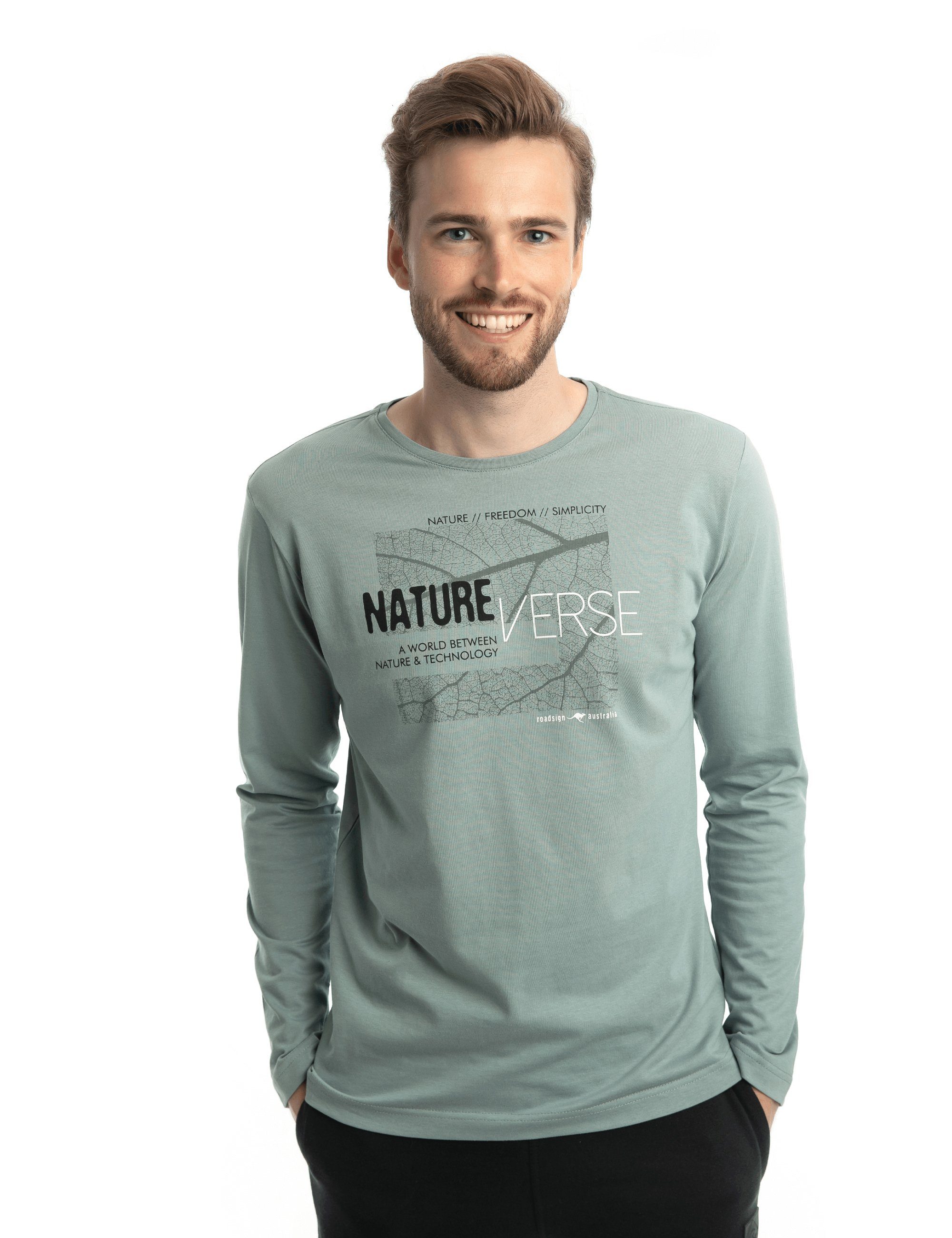 ROADSIGN australia Langarmshirt Verse (1, 1-tlg) mit Rundhalsausschnitt, Aufdruck "Nature Verse", 100% Baumwolle HellBlau