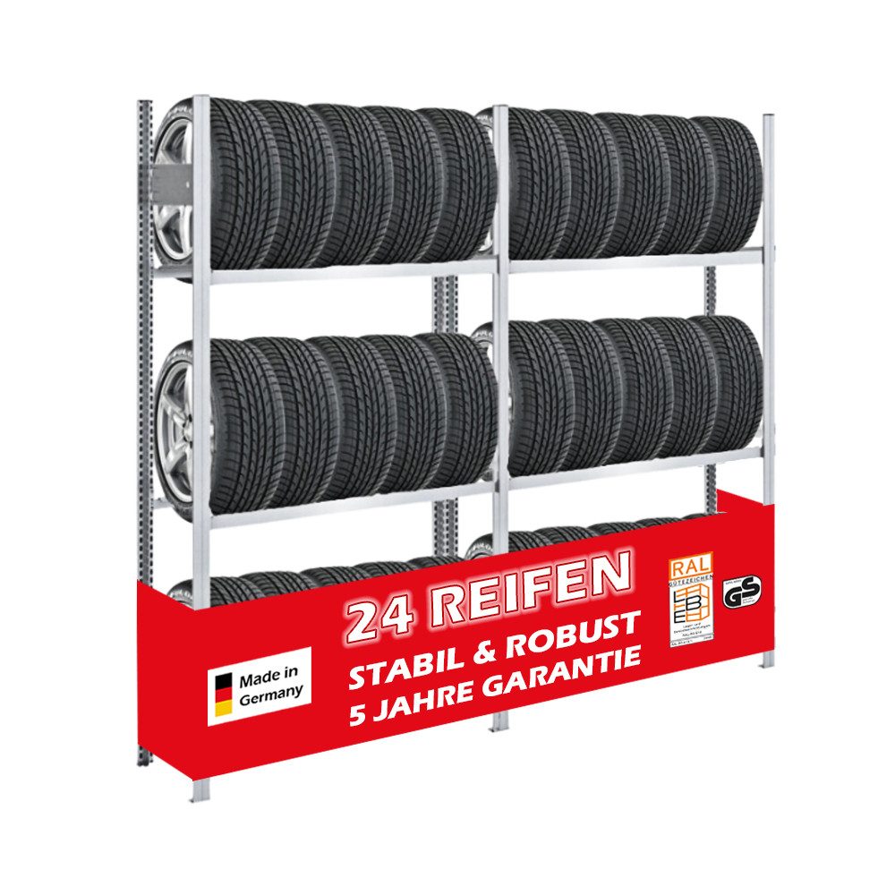 PROREGAL® Schwerlastregal Reifenregal TIRE PRO Made in Germany für bis zu 72 Reifen Verzinkt, Extrem robust dank Industriequalität aus Deutschland