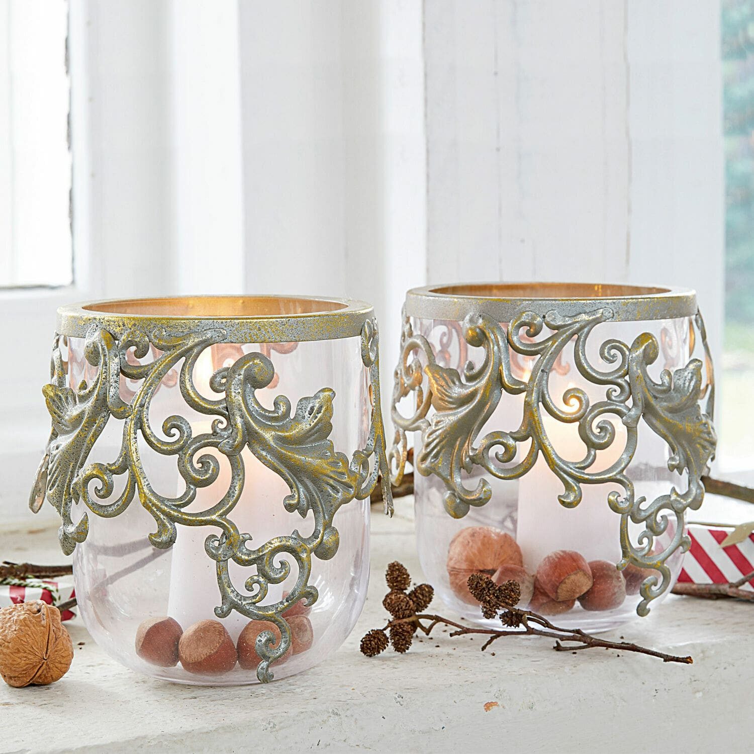 Mirabeau Windlicht Windlicht 2er Set Sundini antikgold/klar (2er Set, 2er Set)