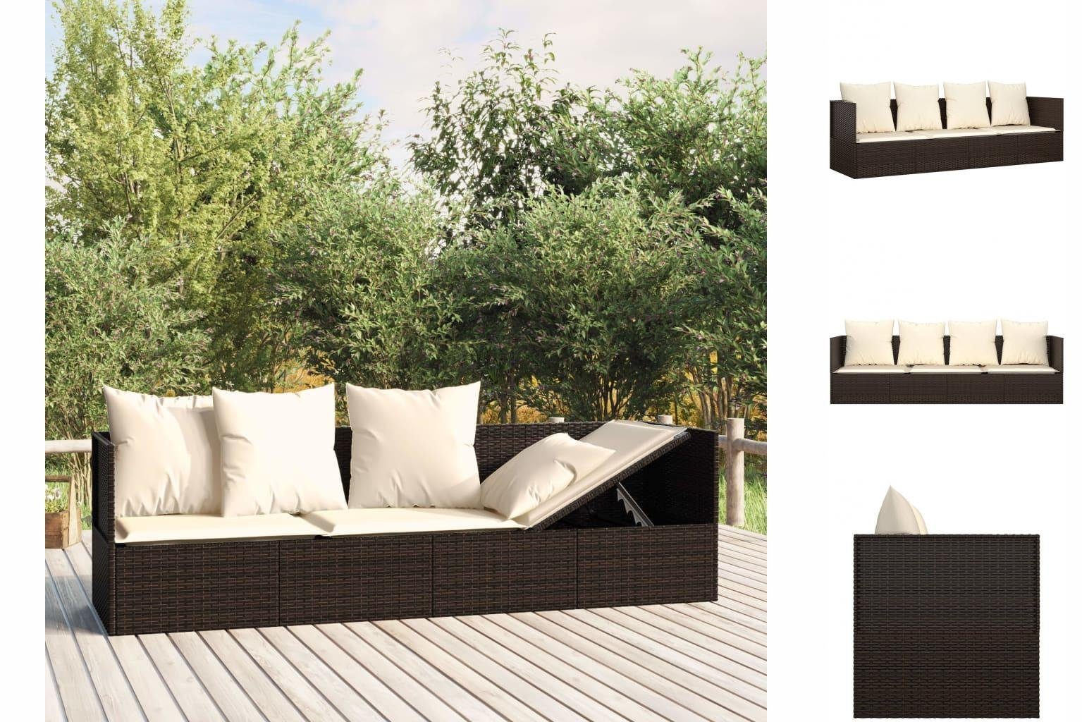 vidaXL Wellnessliege Gartenliege Outdoor-Loungebett mit Kissen Braun Polyrattan