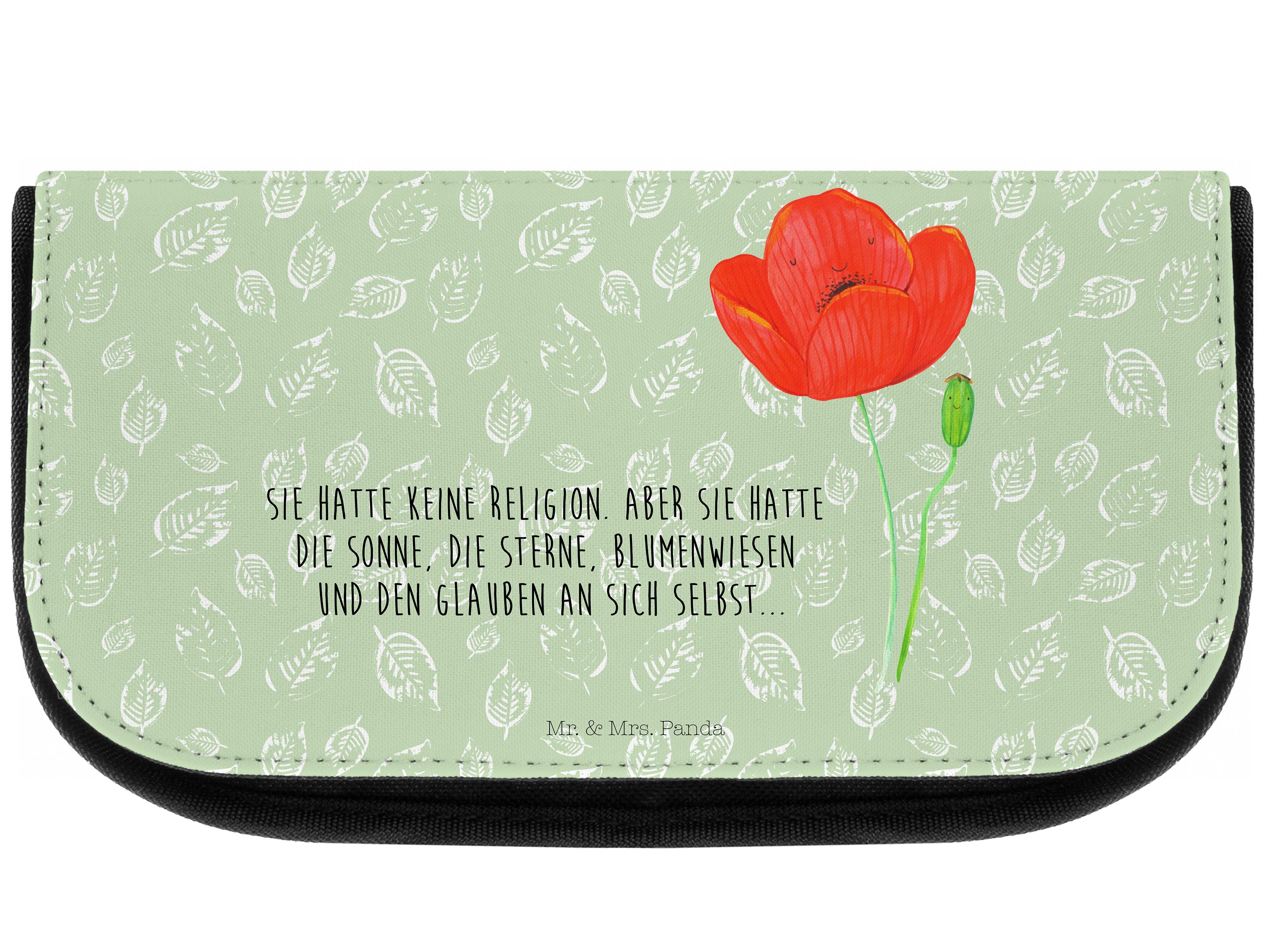 Mr. & Mrs. Panda Kosmetiktasche Blume Mohnblume, Kosmetiktasche, Blattgrün, Motivation, Religion, Moh (Packung, 1-tlg)