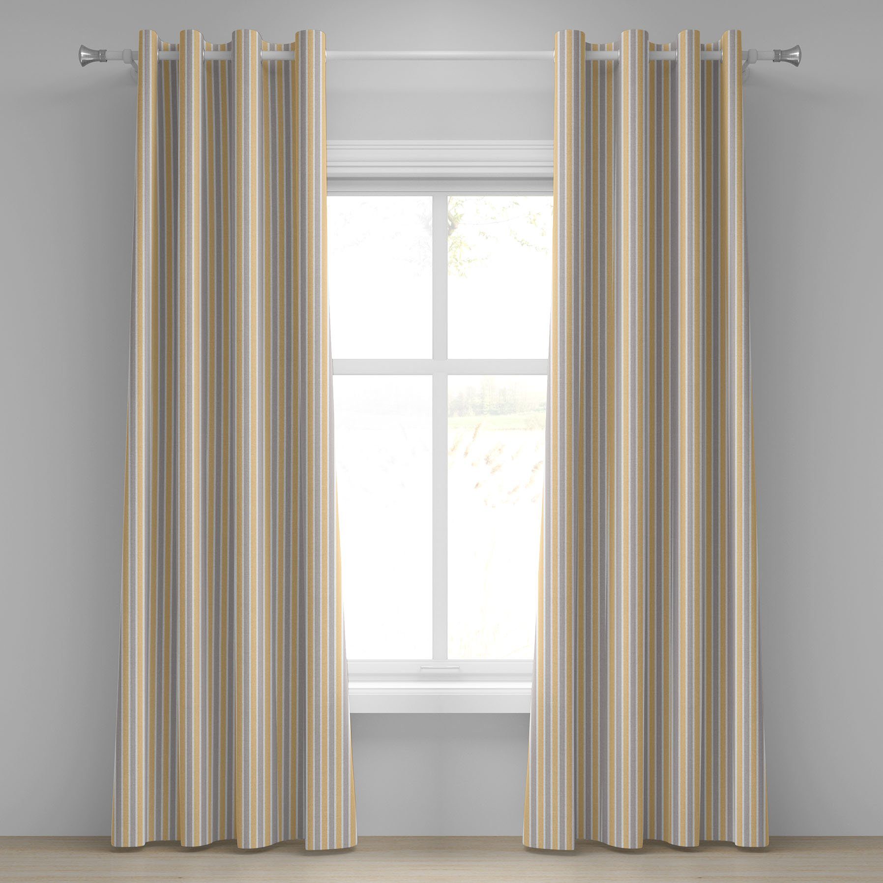 Gardine Schlafzimmer 2-Panel-Fenstervorhänge Gestreift Weiß für Wohnzimmer, Blau Geometrisch Dekorative Abakuhaus,