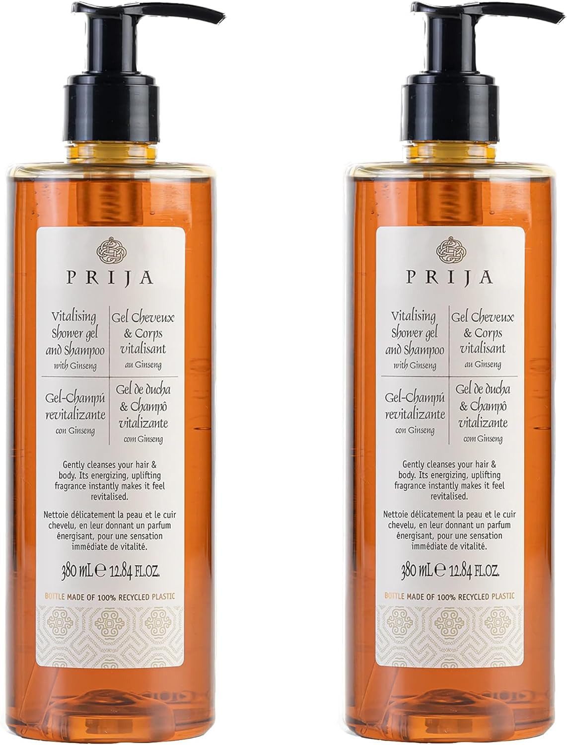 PRIJA Duschgel PRIJA Haarshampoo & Duschgel 2in1 vitalisierend mit Ginseng 380ml, 2-tlg.
