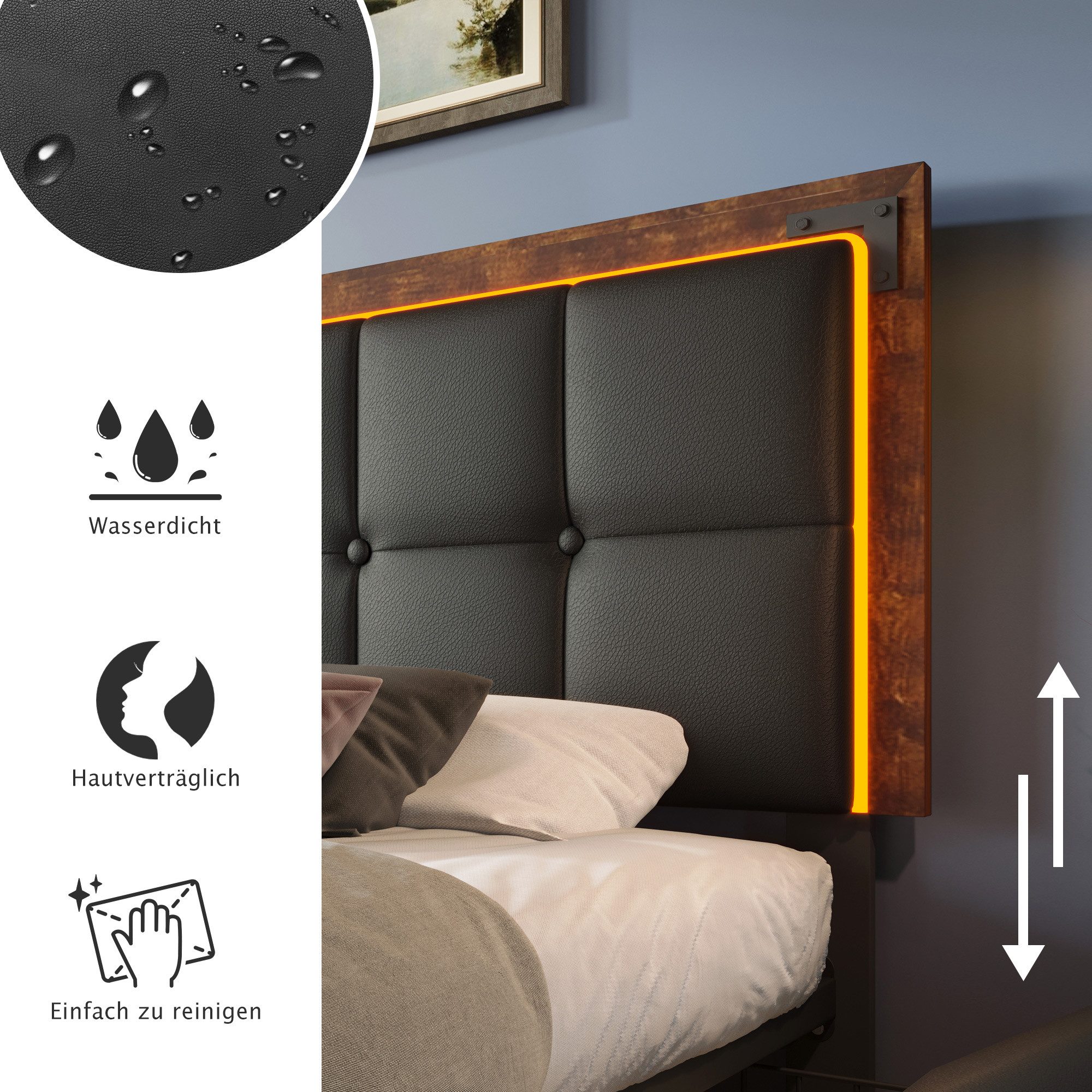 Flieks Polsterbett, LED Einzelbett 90x200cm mit hochstellbarem Kopfteil und günstig online kaufen