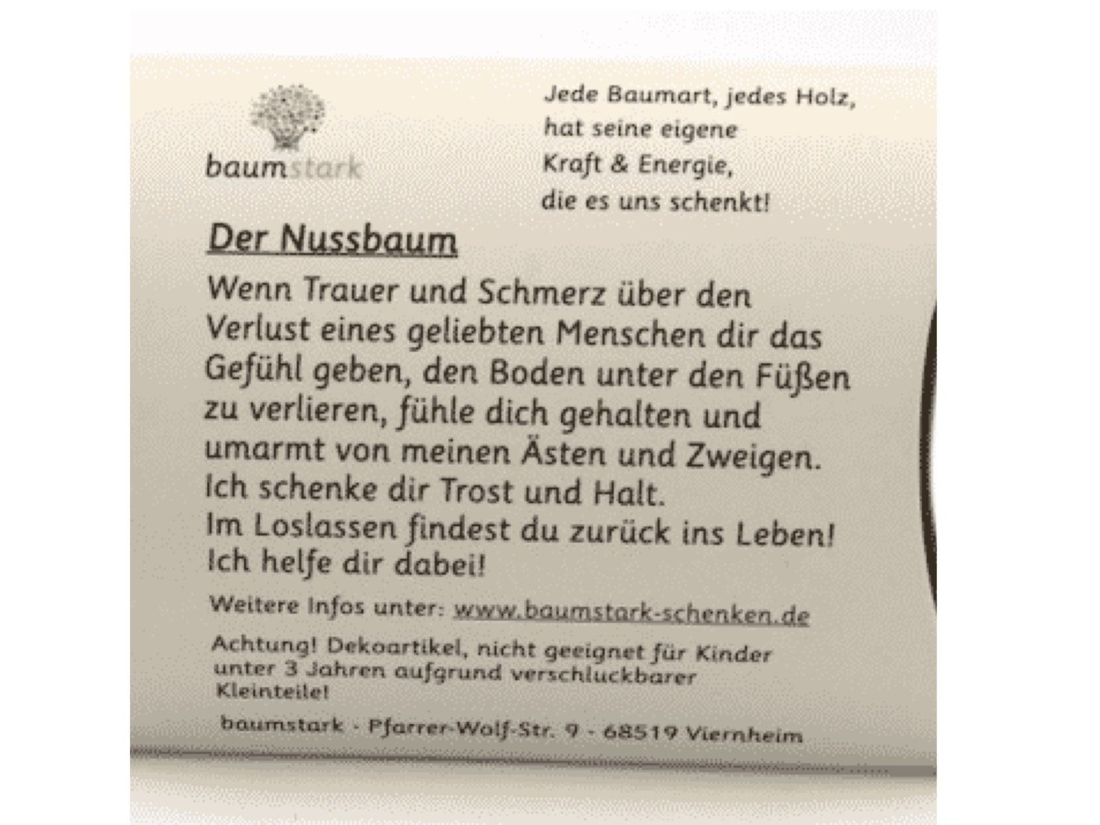 Halt, Trostspender: Nussbaum Trost Trauerkarte, Geschenkkarte & Ein Talisman LK Trend Kraftquelle Anteilnahme, als Beileidskarte, der Style