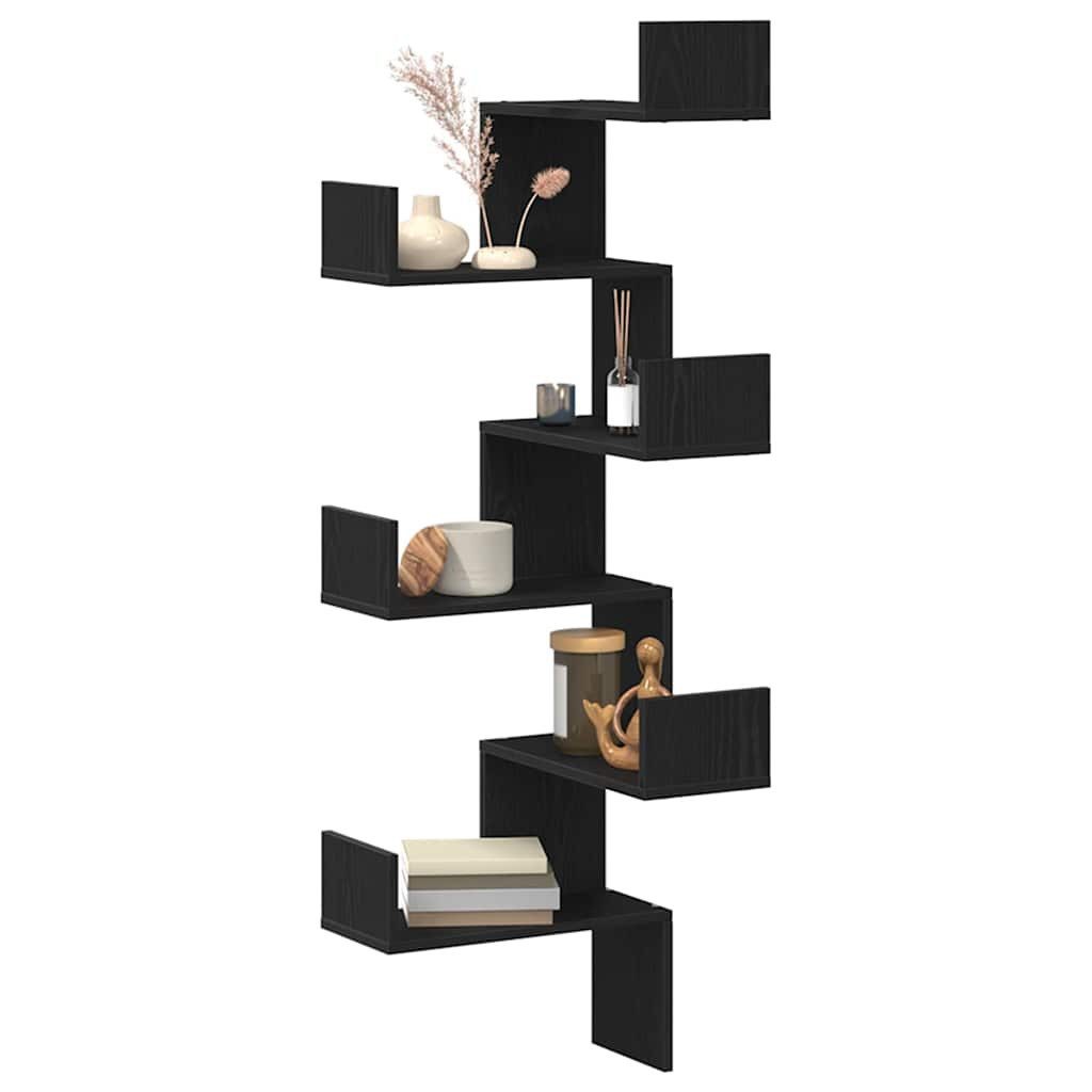 vidaXL Eckregal, Wand-Eckregal mit Regal Schwarz Eichen-Optik 45 x 45 x 147 cm