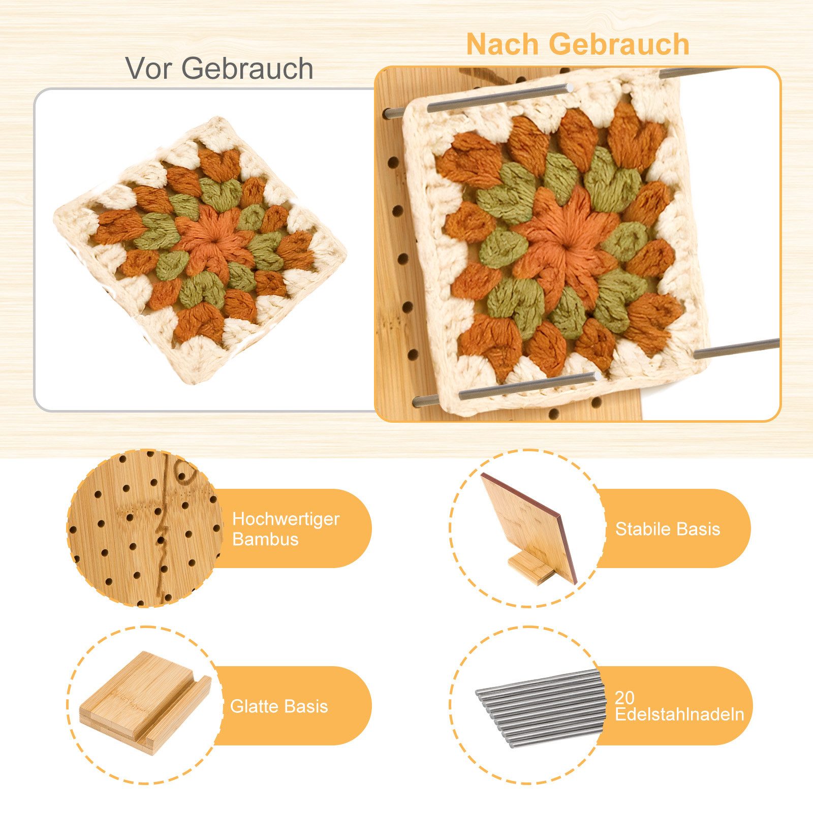 Youyijia Wirbelschäkel Granny Square Granny Square Spanner Handcrafted Wooden Blocking Holz – Bild 3 von 5