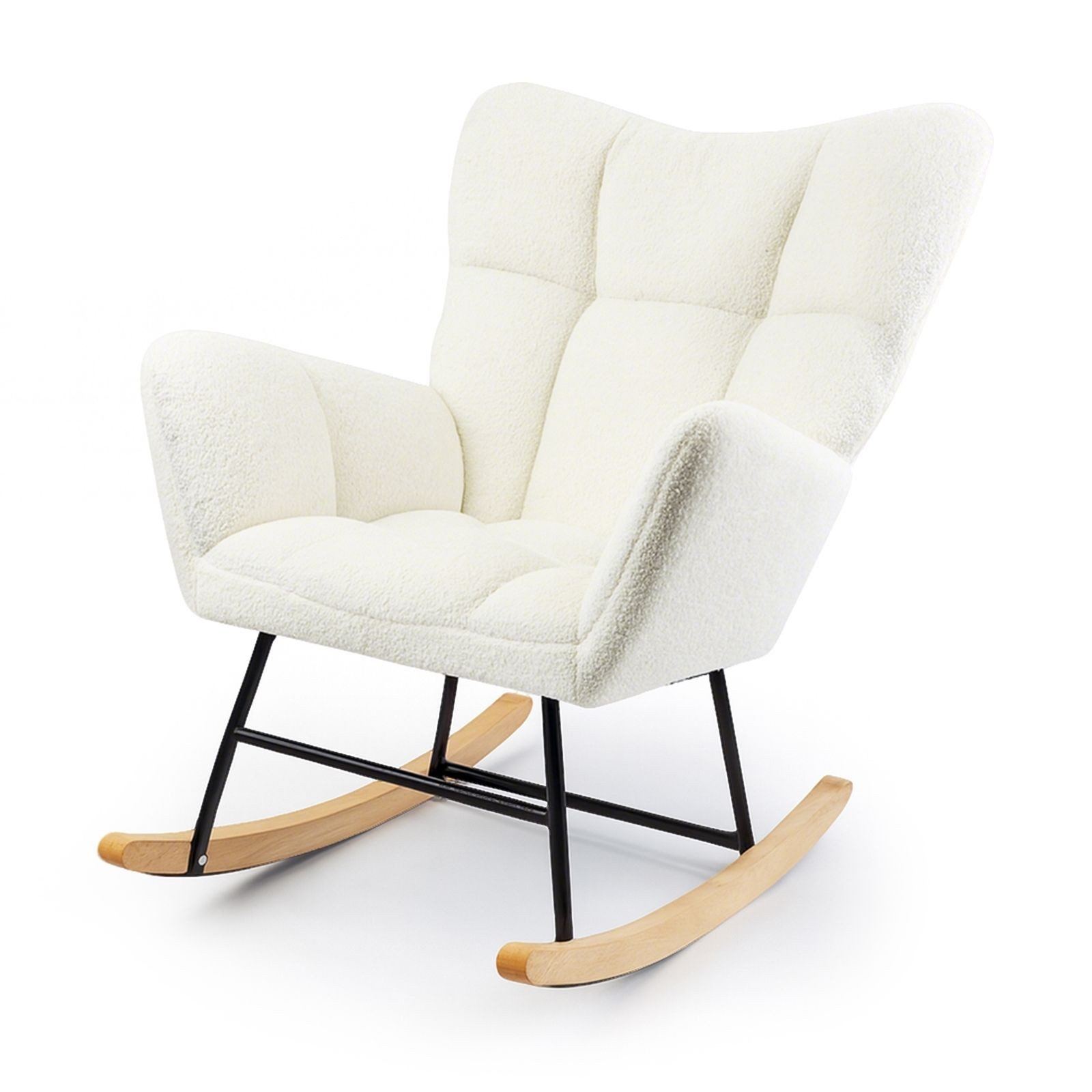 Allyson Schaukelstuhl Schaukelsessel, Relaxsessel Flauschiger Lesesessel, bis 150 kg belastbar, Beige